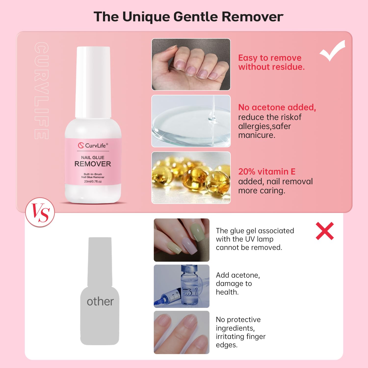 Close up of brush applicator on Curvlife nail glue remover