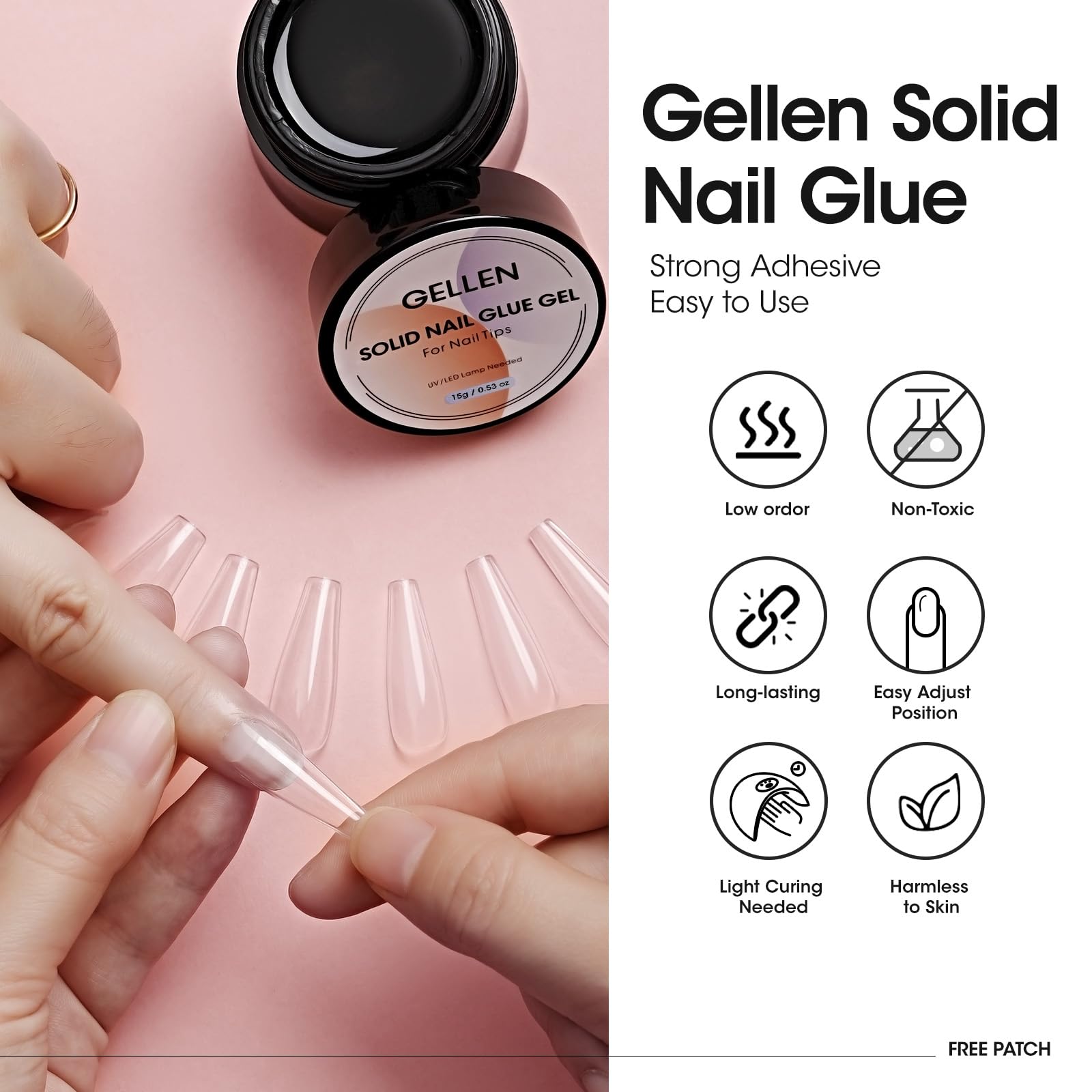 Application of Gellen solid glue on false nail tip