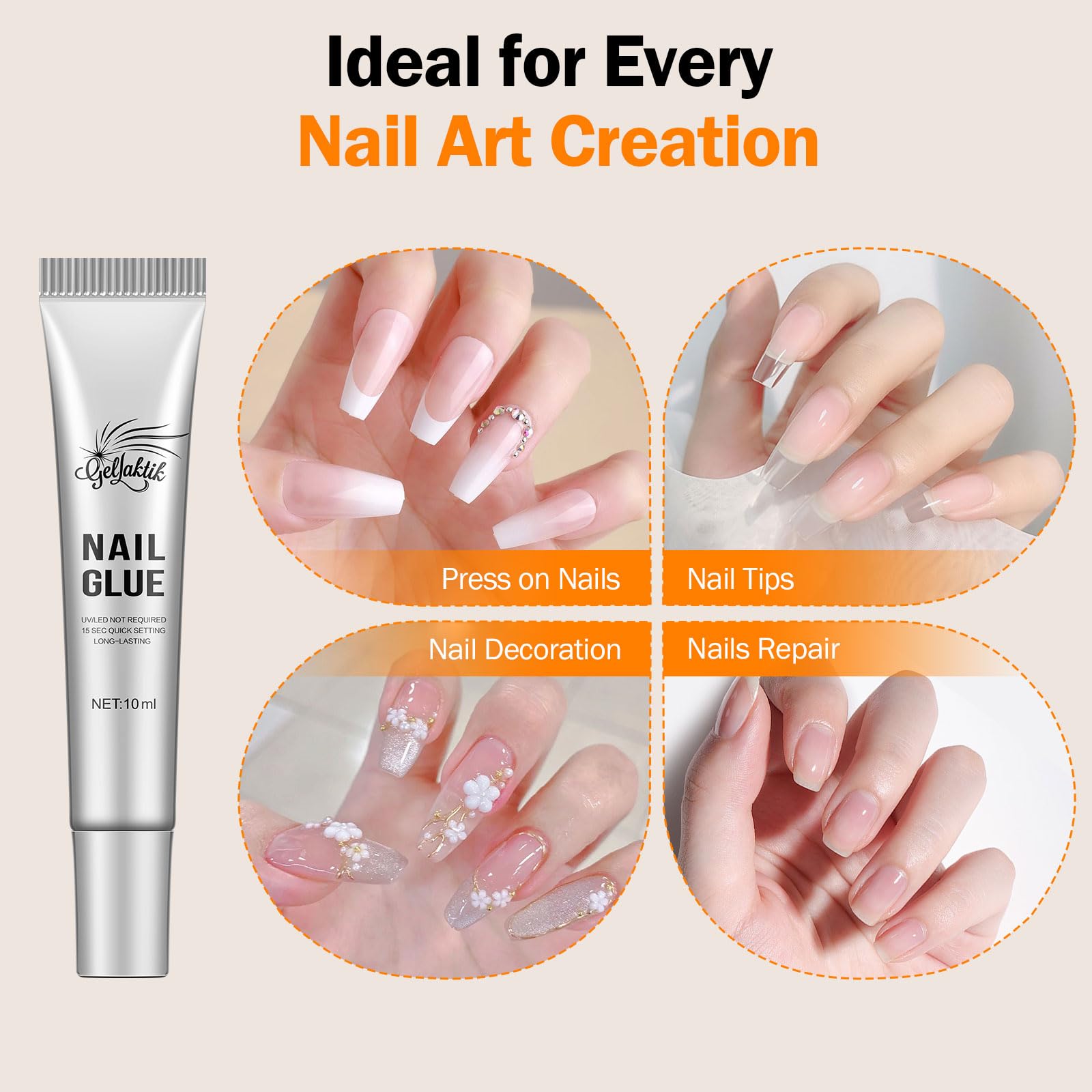 Close up of 10g Leykosh gel nail adhesive bottle