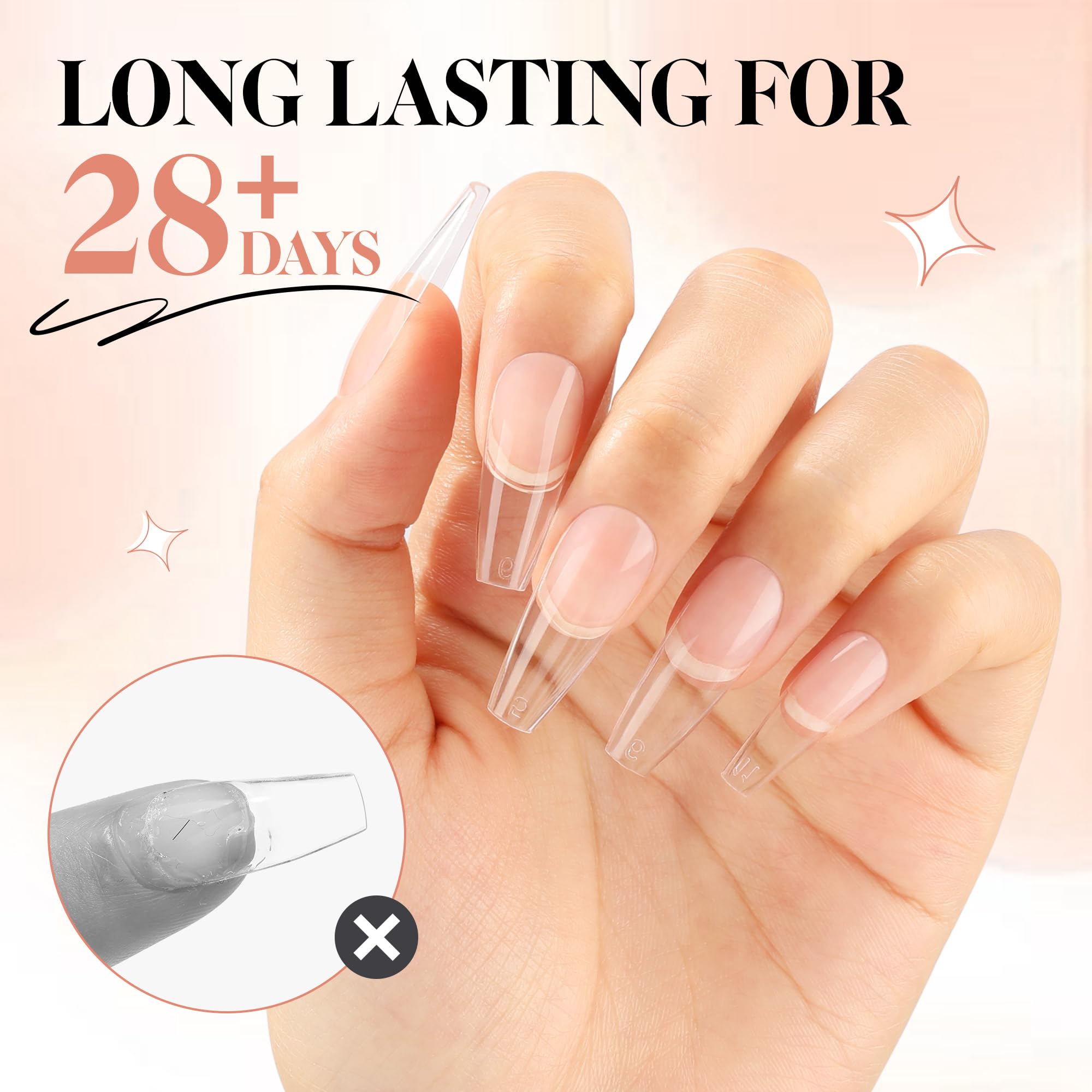 Step-by-step application of Una Gella gel glue on nail tip