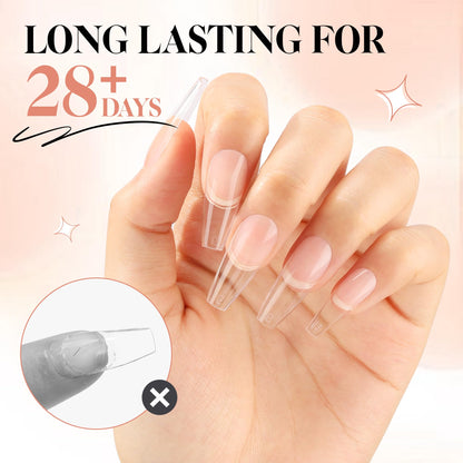 Step-by-step application of Una Gella gel glue on nail tip
