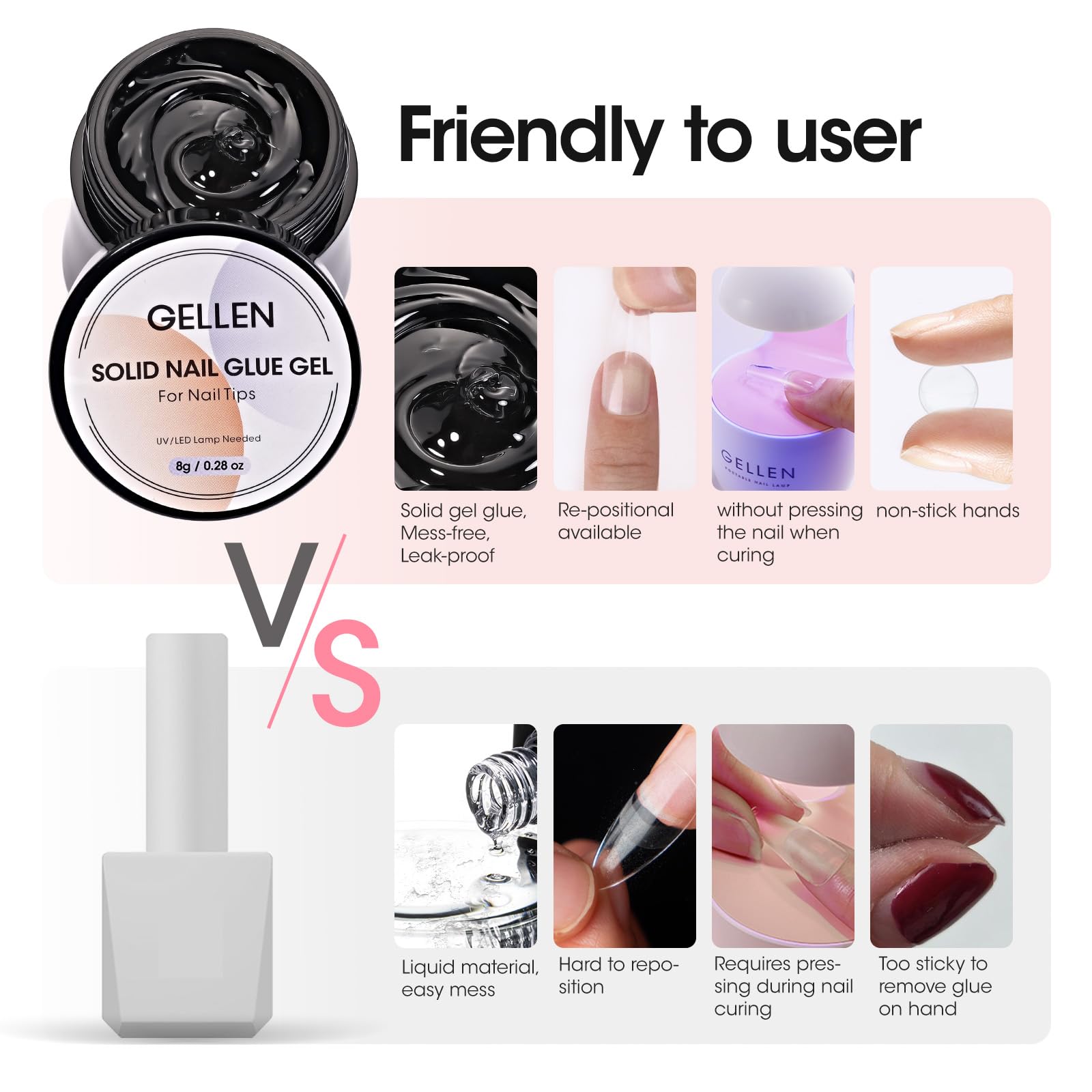 Gellen 8g solid nail glue tube and mini LED lamp components