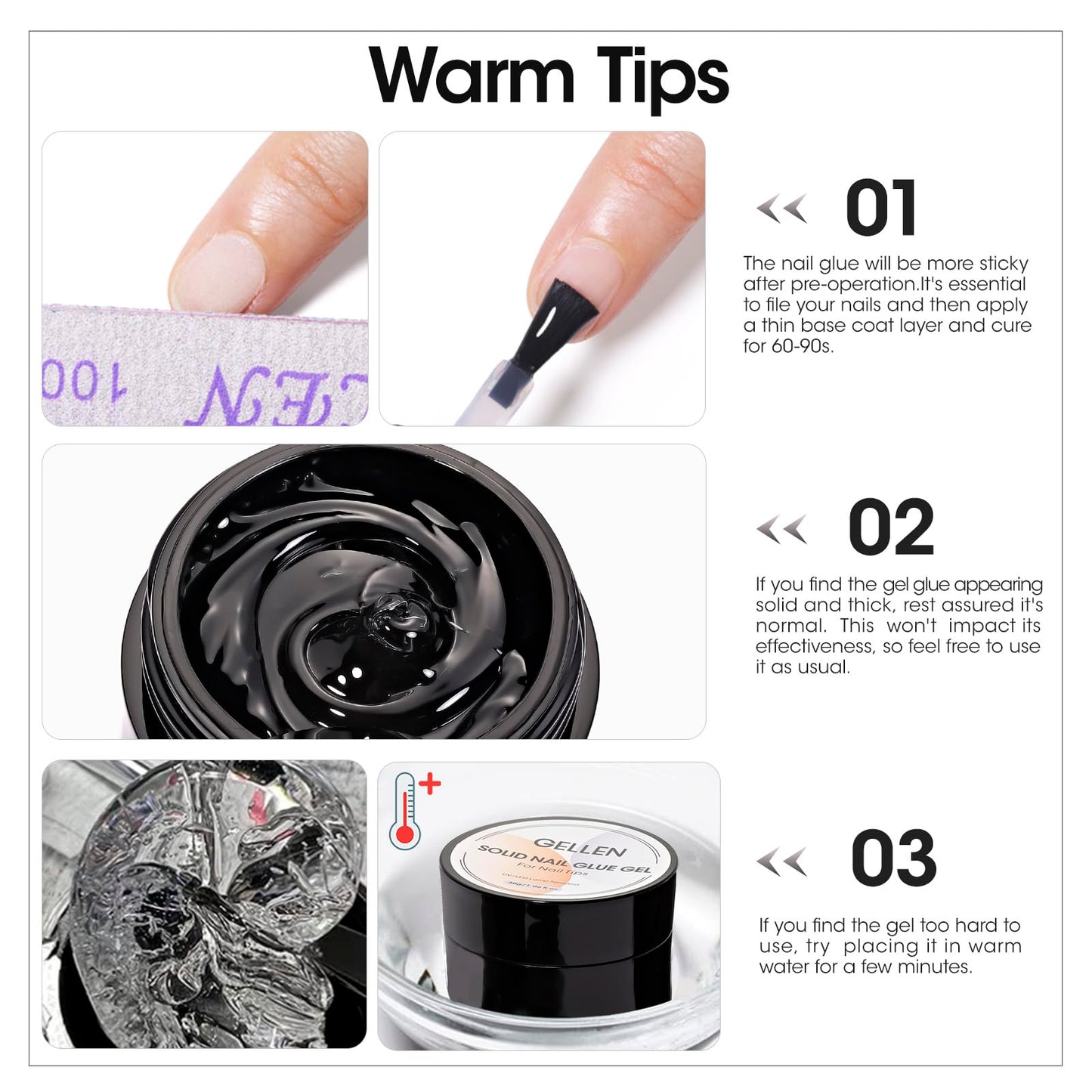 Close up of Gellen solid resin nail glue texture
