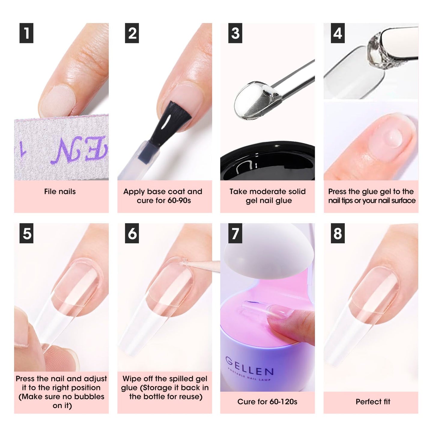 Step by step Gellen nail kit usage demonstration