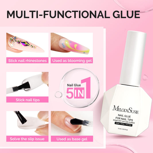 Two bottles of MelodySusie 5 in 1 nail adhesive set
