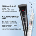 CurvLife nail glue gel and 5 milliliter remover pen set layout.