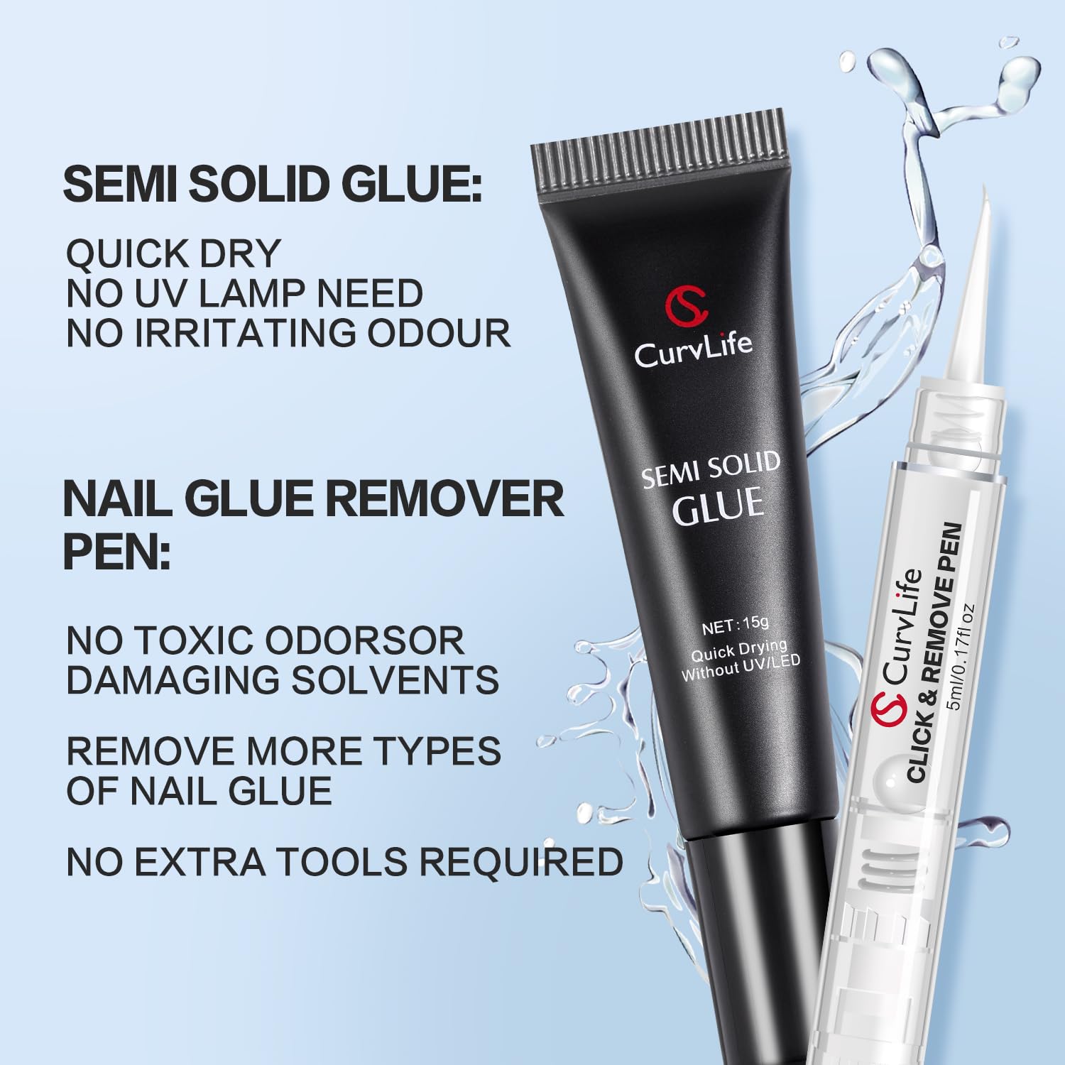 Curvlife nail glue gel jar and 3 in 1 remover pen