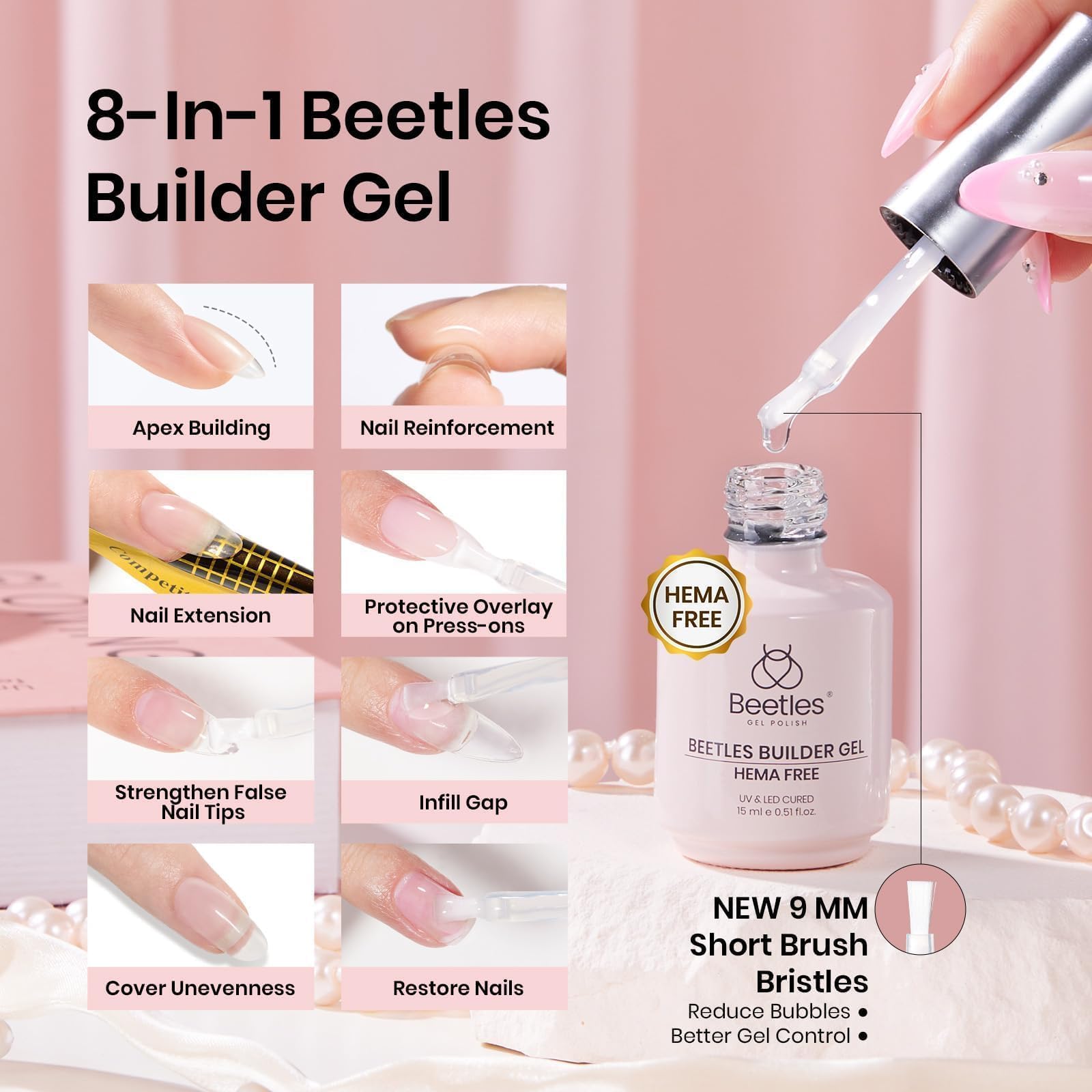 Application process of Beetles builder gel on nail tips