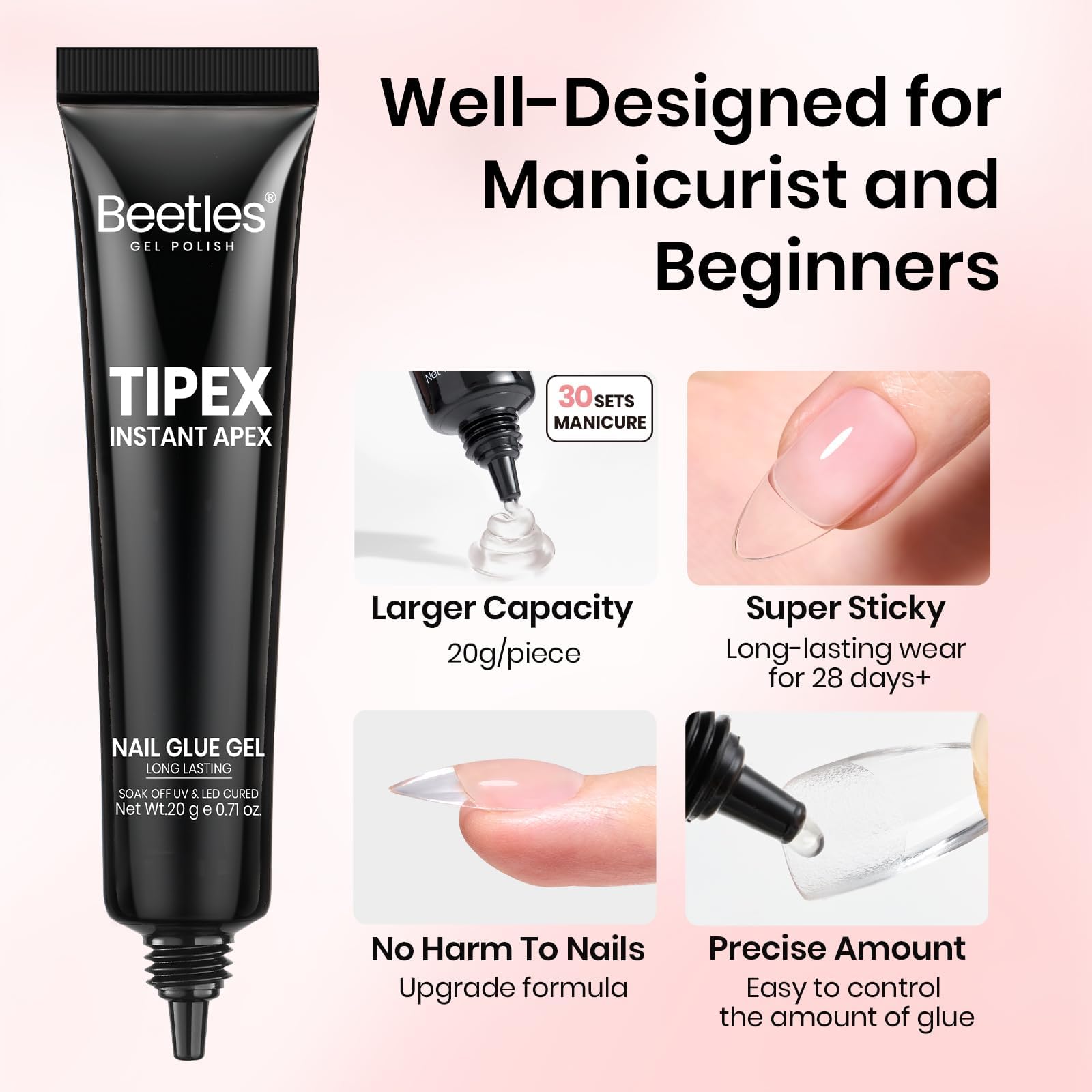 Close up of Beetles Tipex nail glue texture