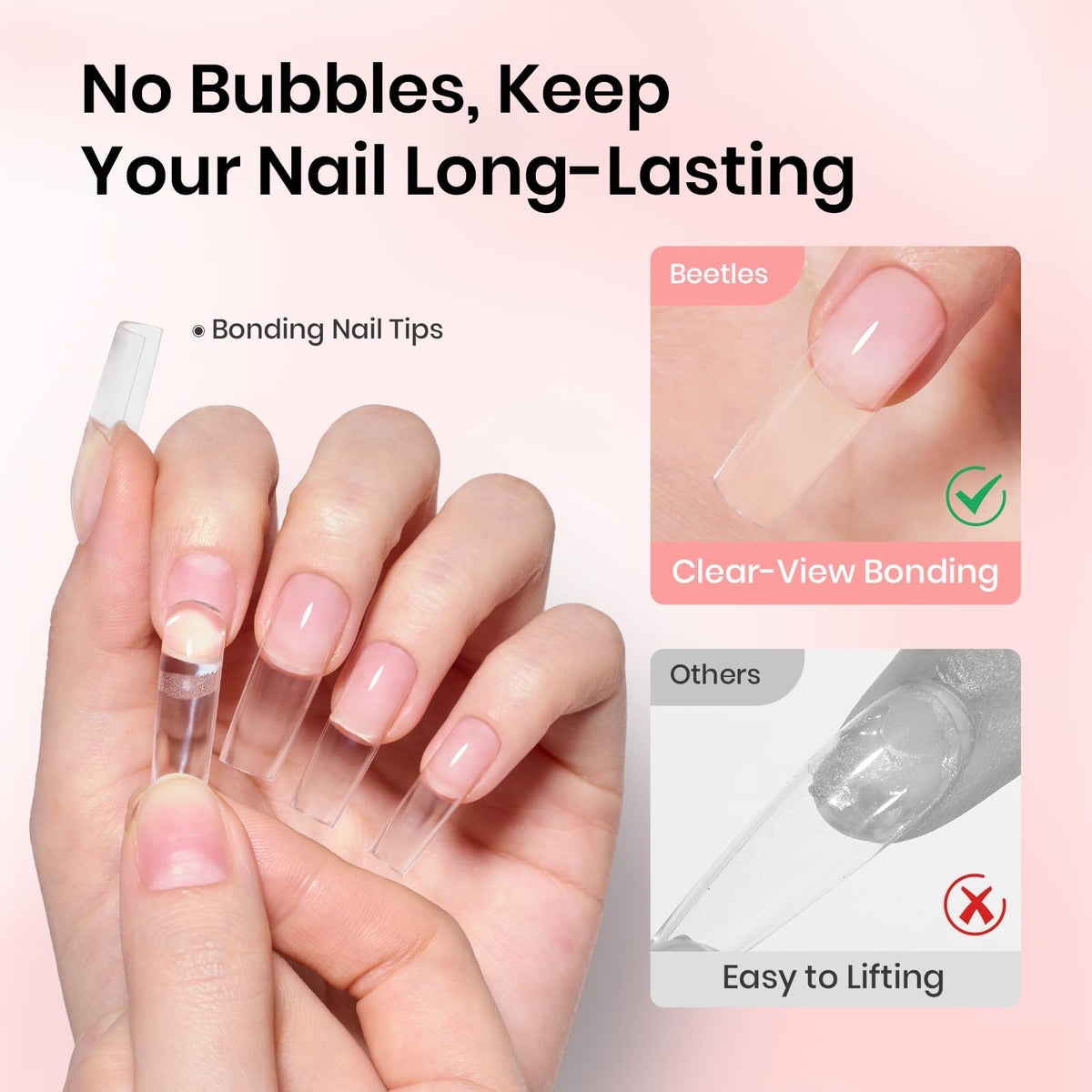 Finished professional DIY nail extension look using the adhesive.