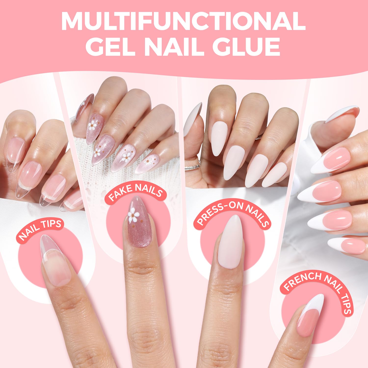 Applying Luckyfairy gel glue to acrylic nail tips