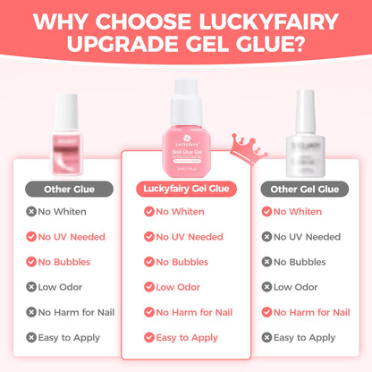 Instructions and product texture of Luckyfairy nail glue