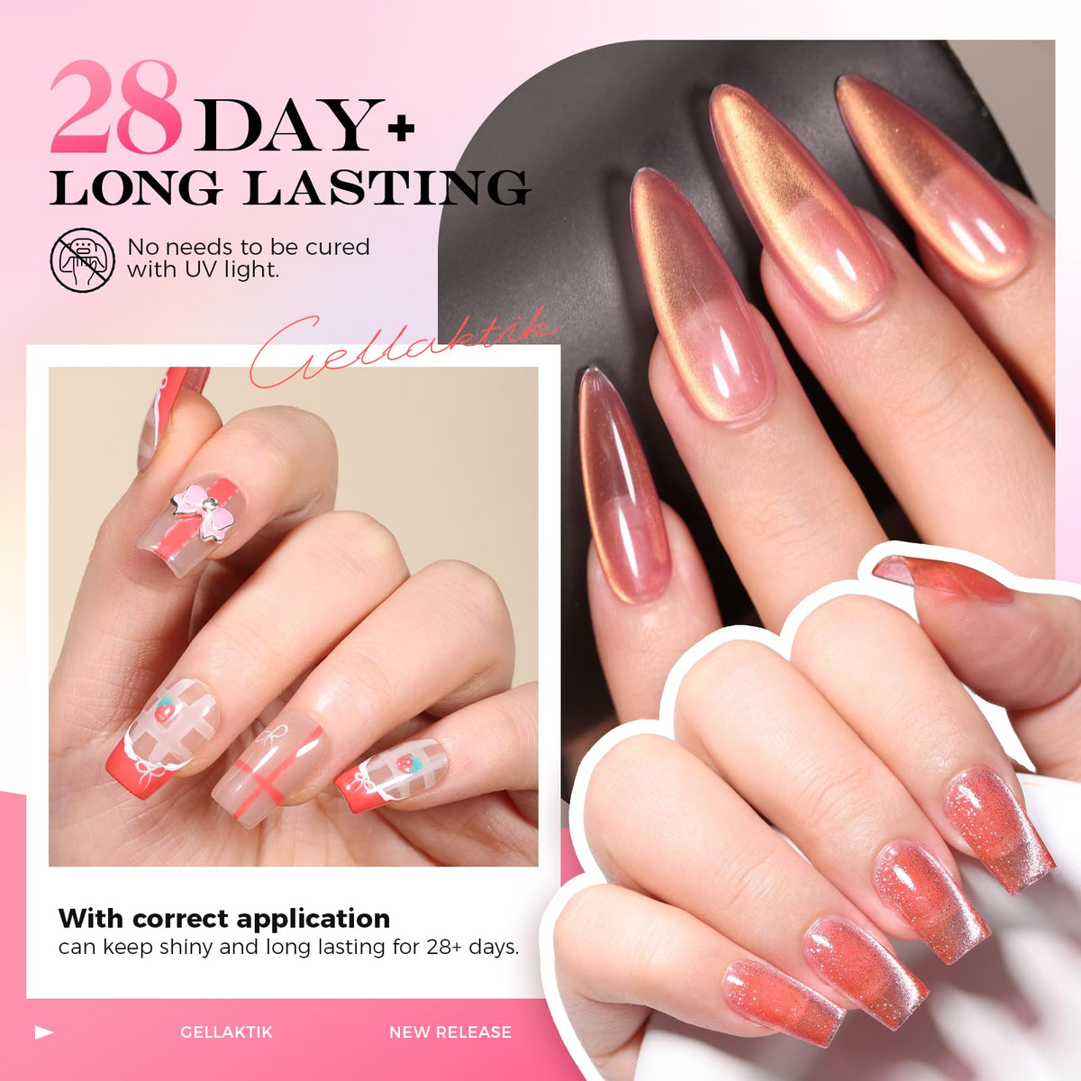 Application preview of Gellaktik glue on acrylic nail tips