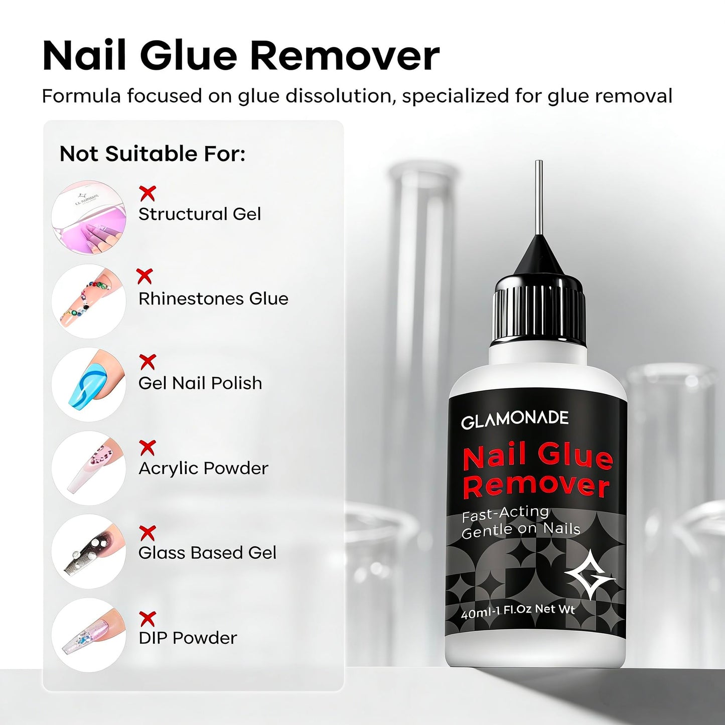 Close up of Glamonade non-acetone nail glue remover