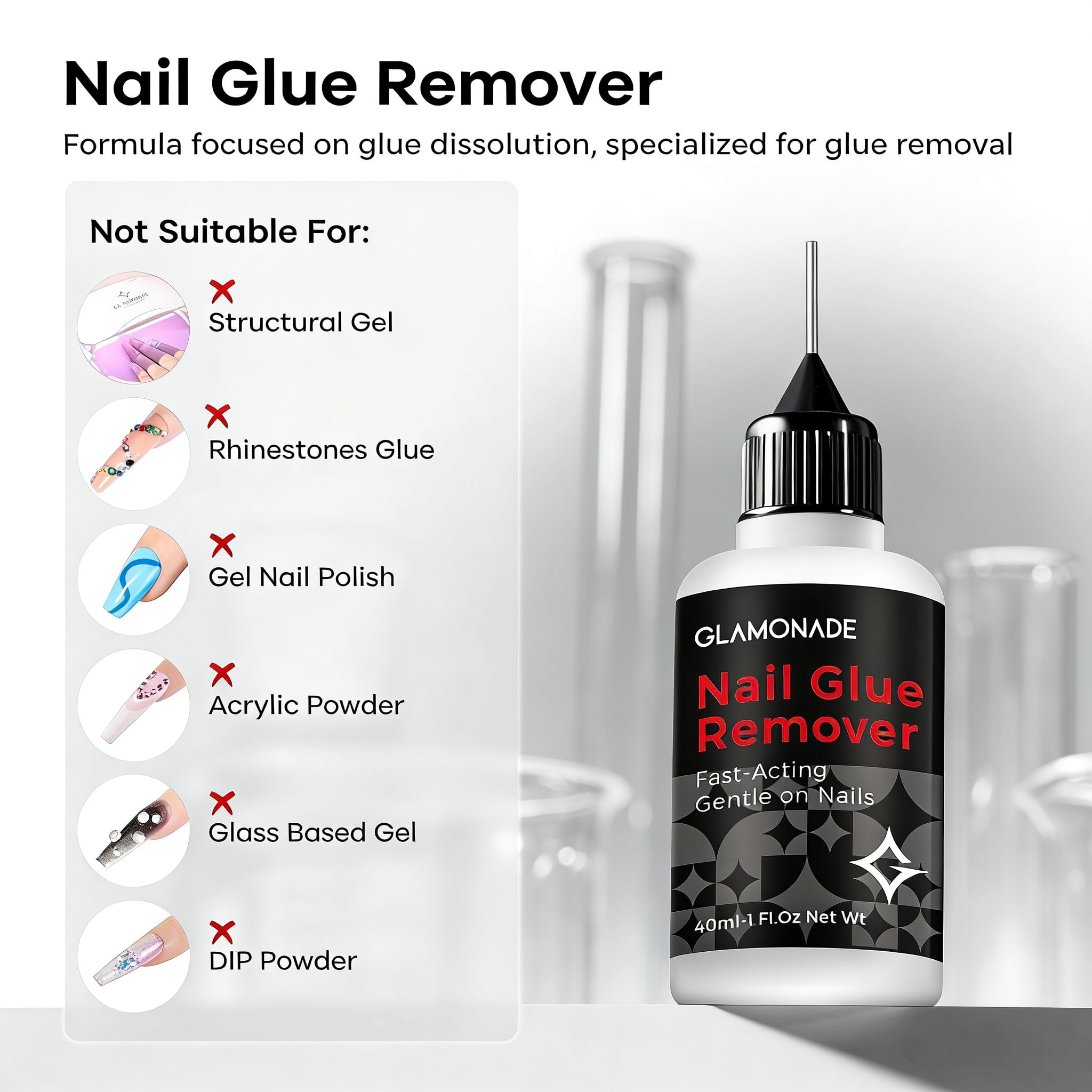 Close up of Glamonade non-acetone nail glue remover