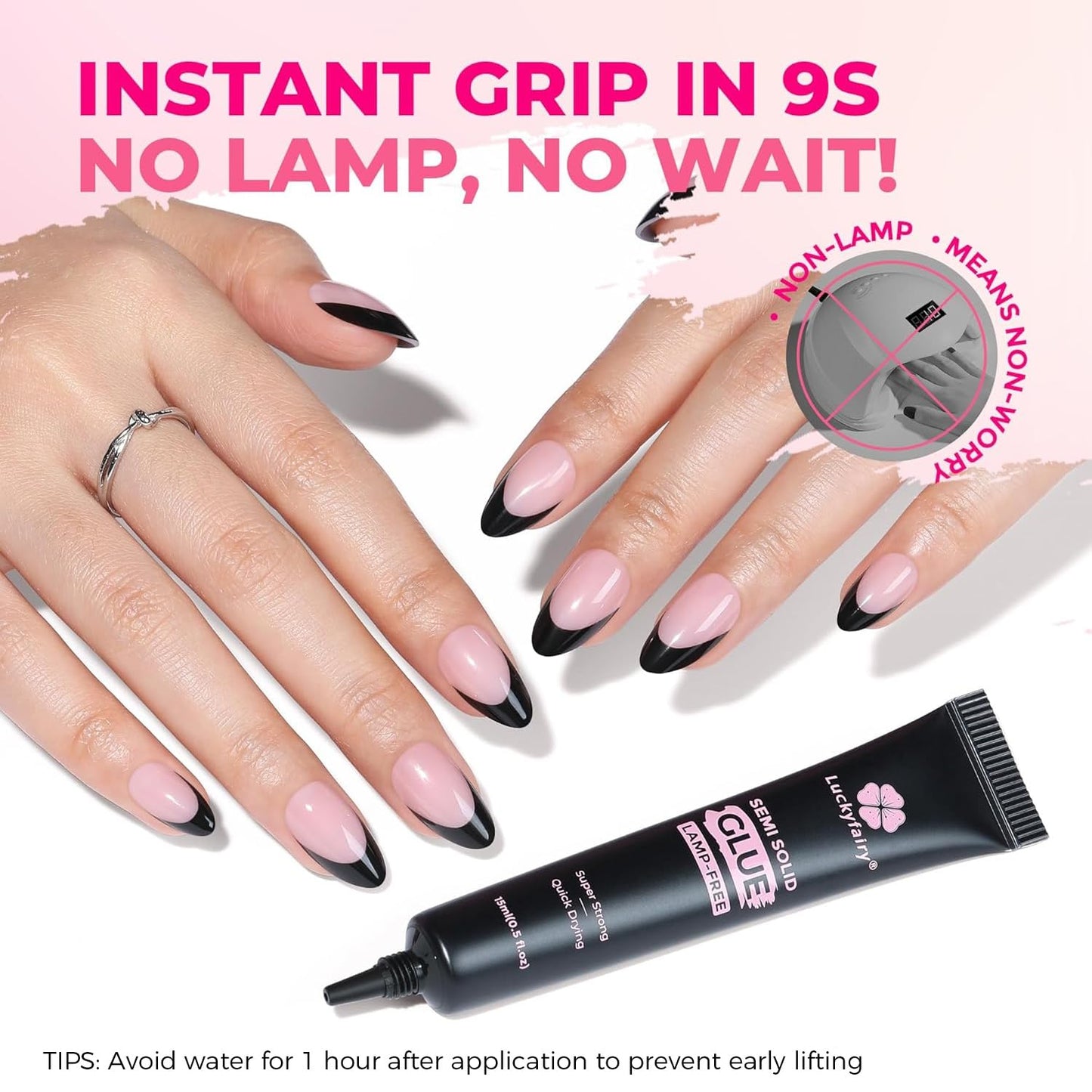 Application of semi solid gel glue on artificial nail tips