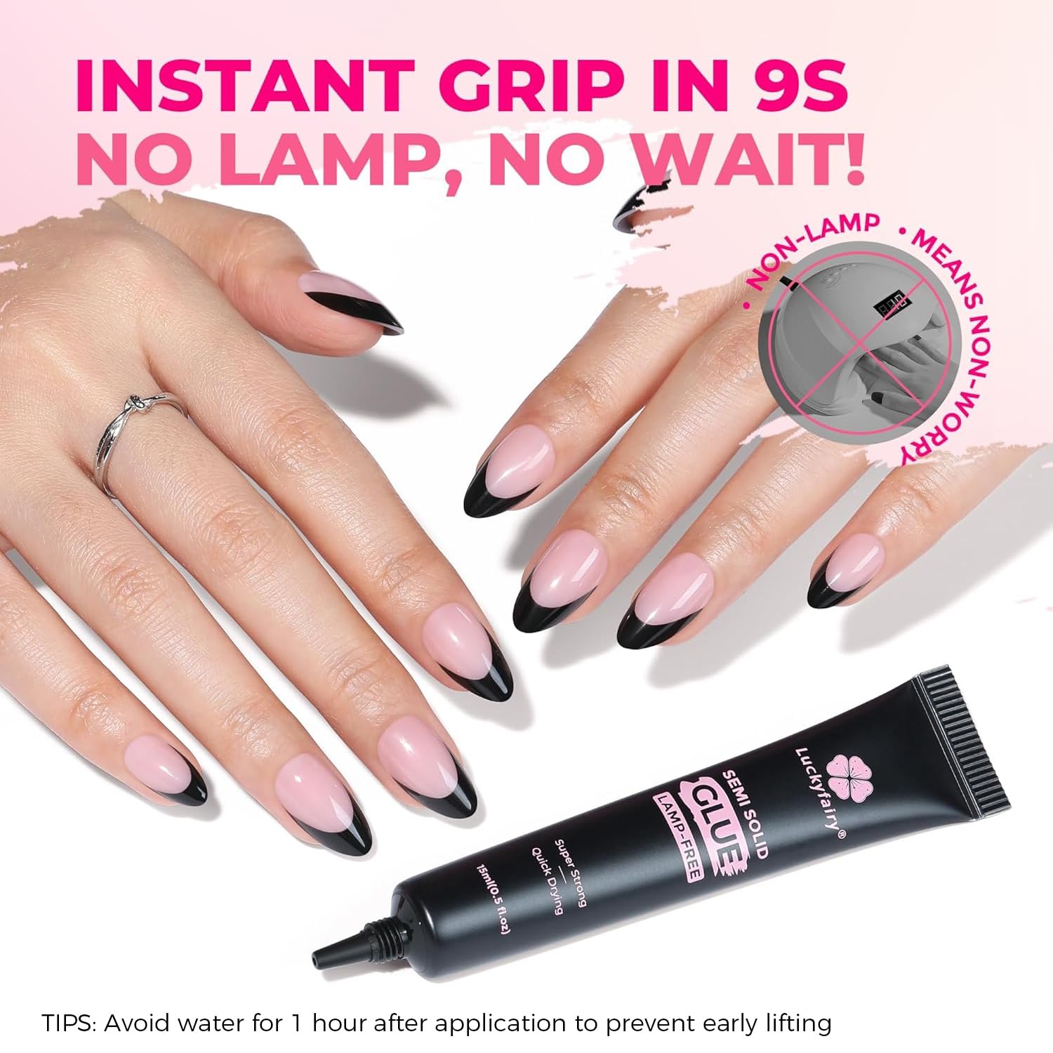 Application of semi solid gel glue on artificial nail tips
