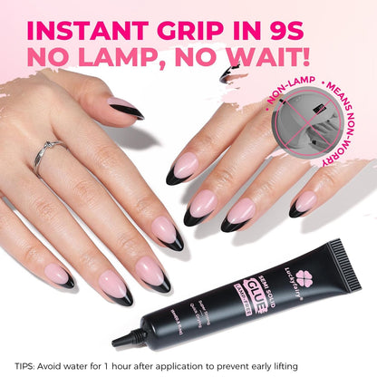 Application of semi solid gel glue on artificial nail tips