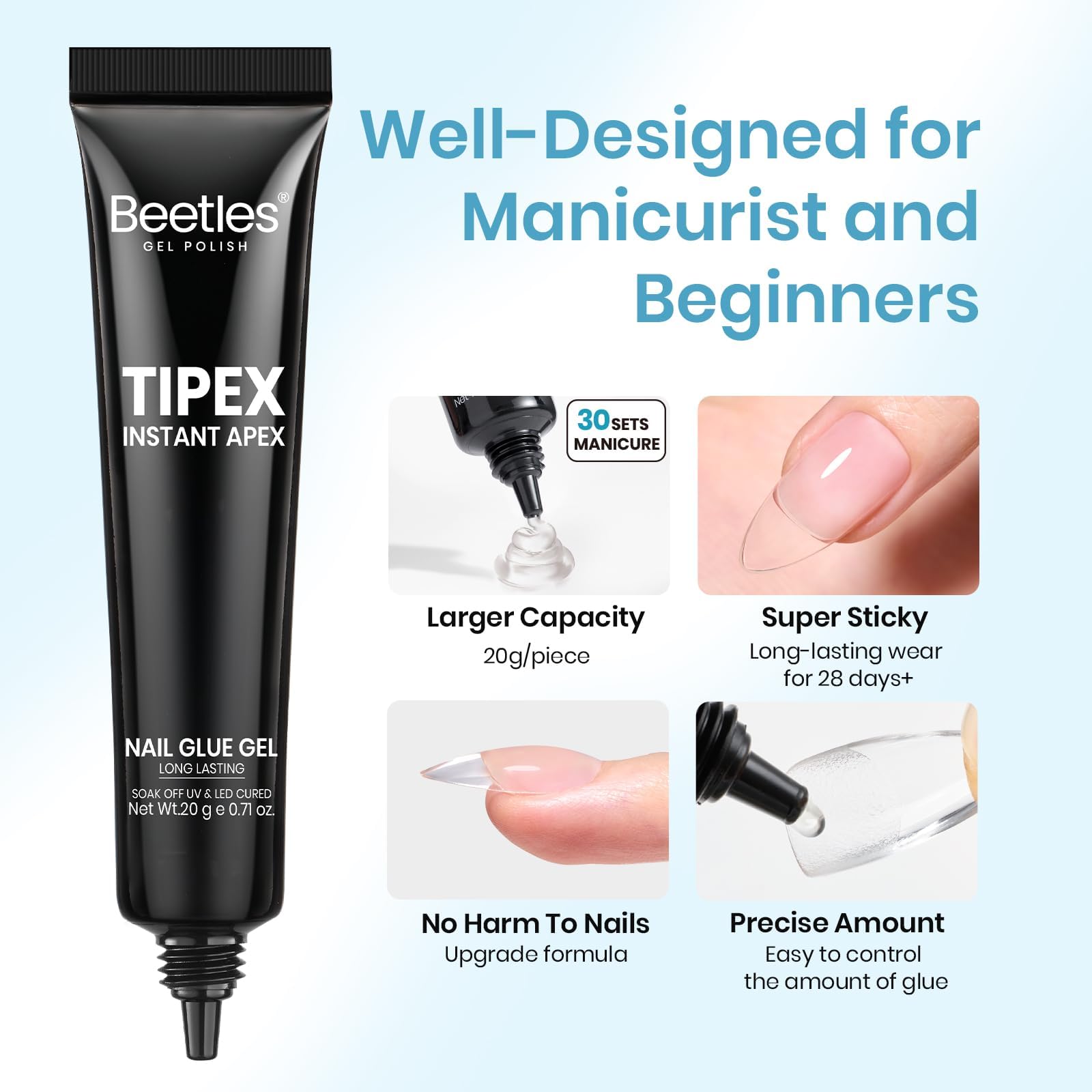 Professional manicure using Beetles Tipex solid nail glue