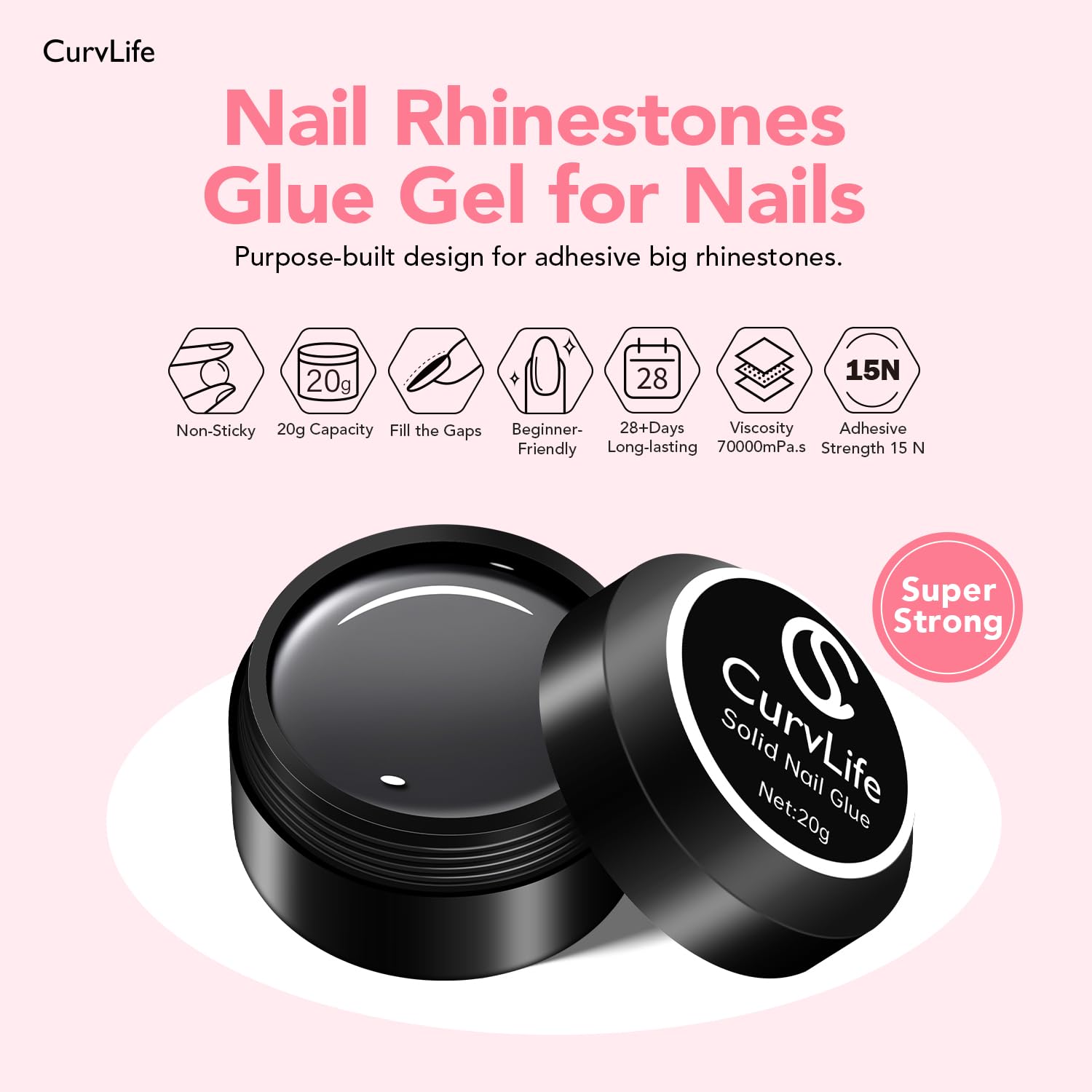 Curvlife solid nail glue jar with professional gel texture