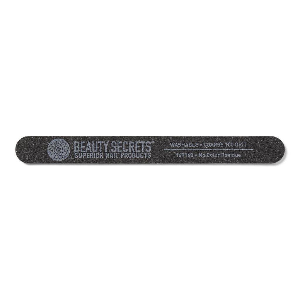 Black coarse one hundred grit nail file included in the set