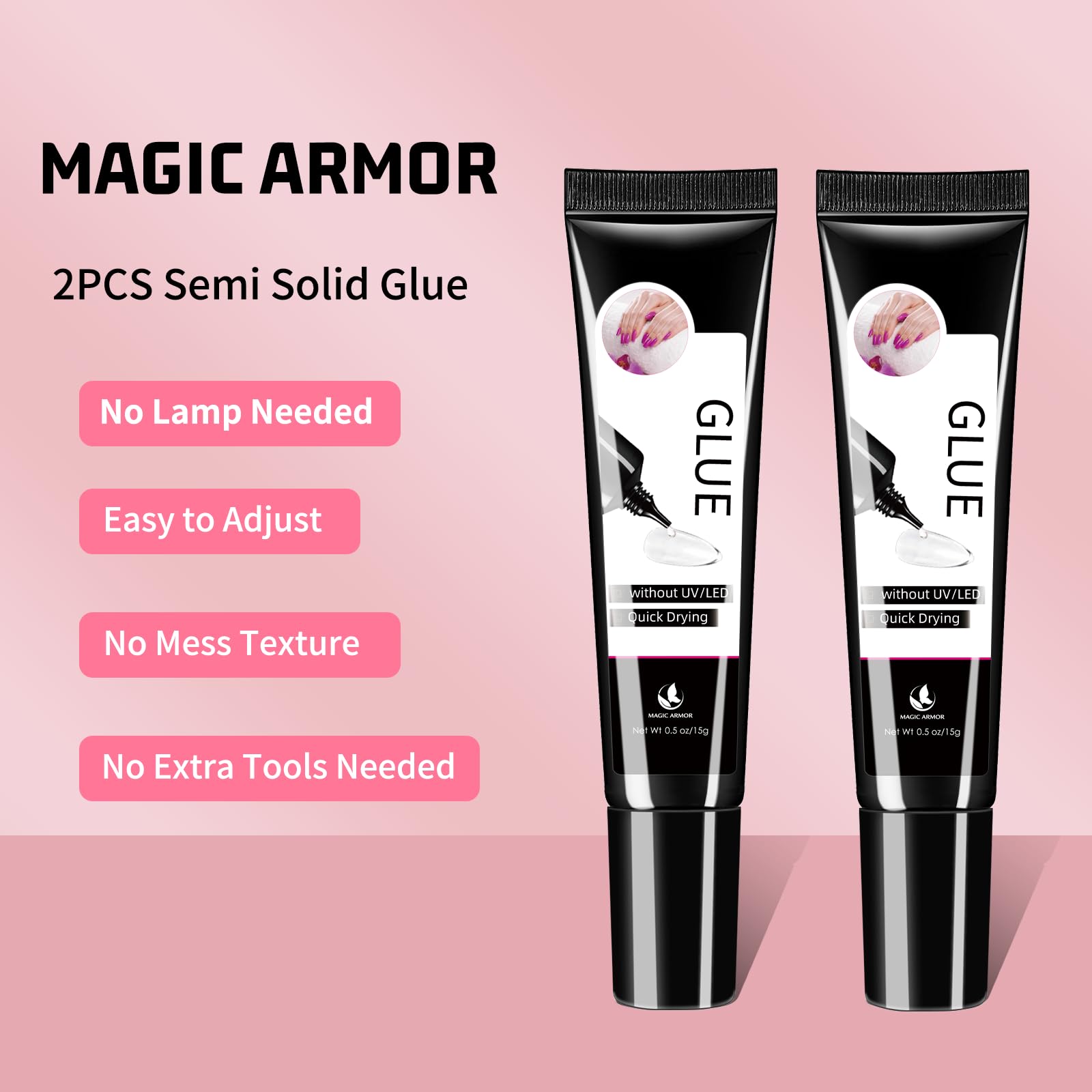 Two containers of Magic Armor 15g nail glue for press on nails