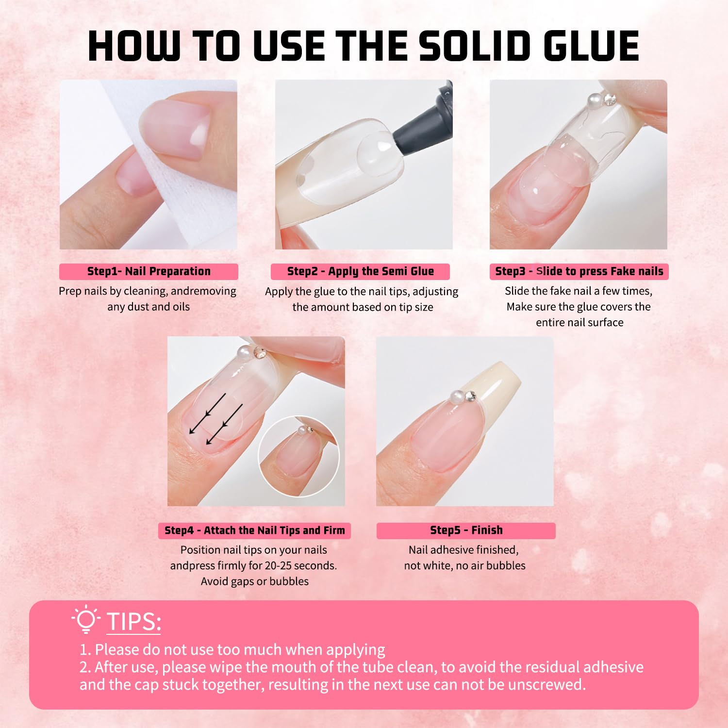 Application of Magic Armor semi solid glue on fake nail tips