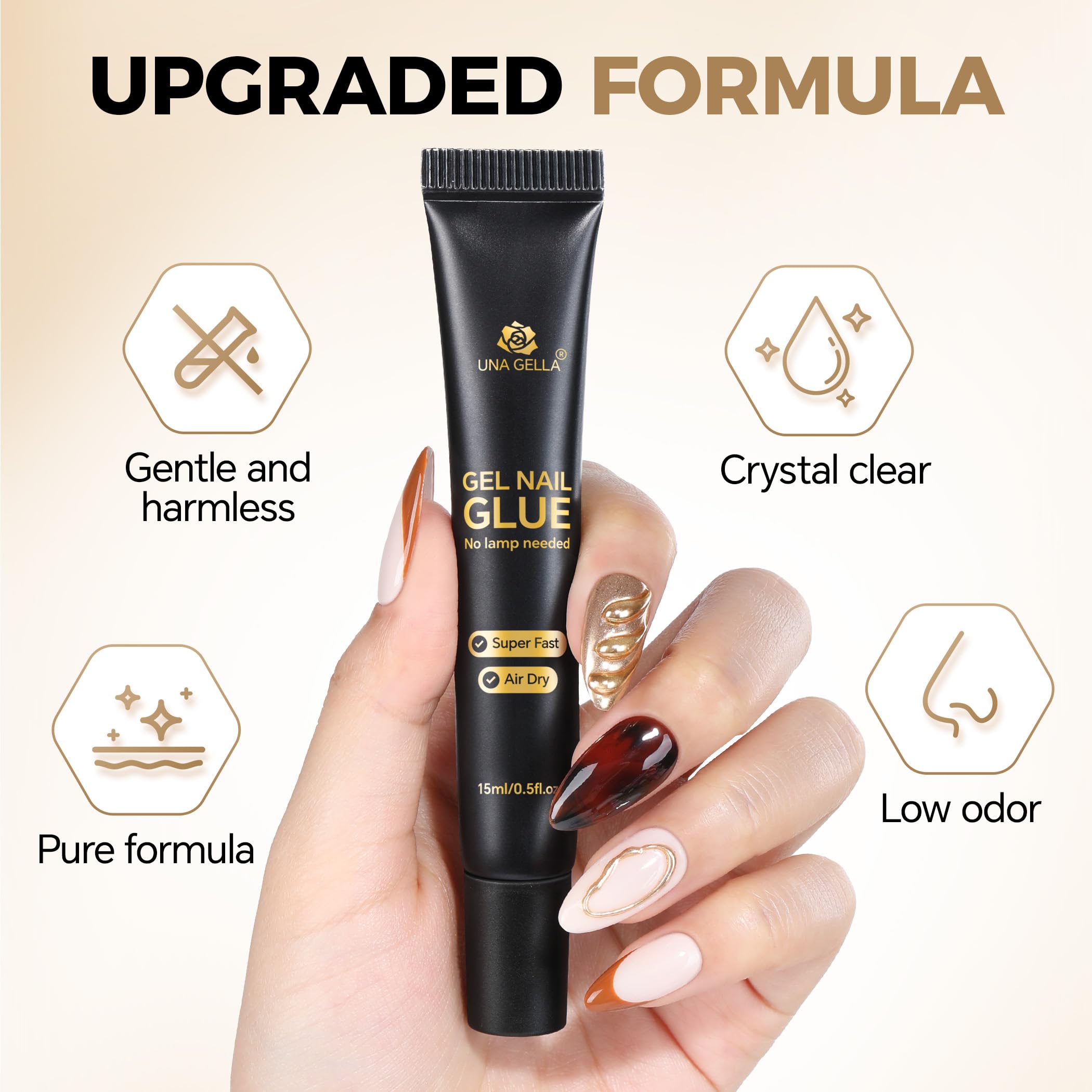 Step by step application of Una Gella nail glue for press ons