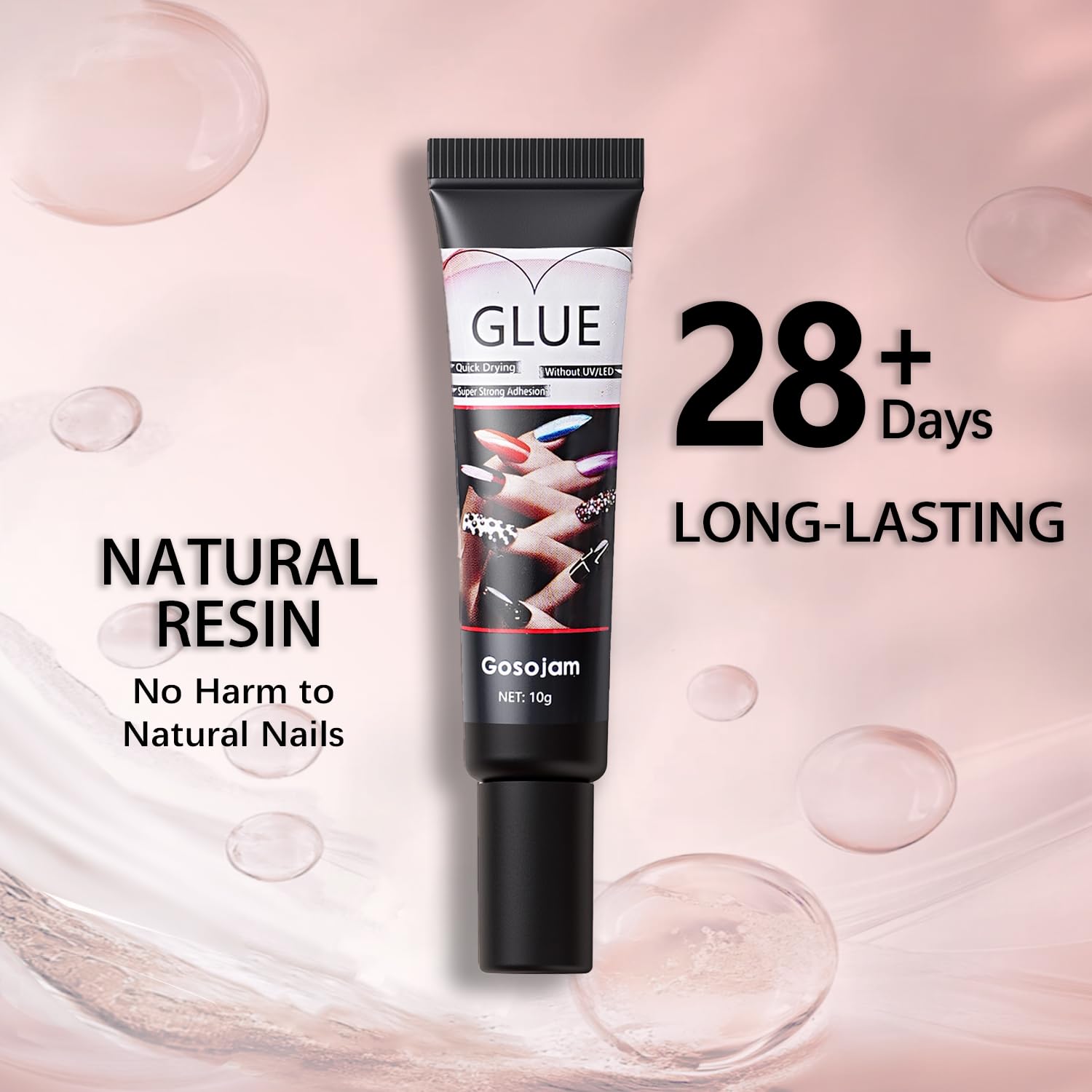 Demonstration of fast drying water resistant nail glue application