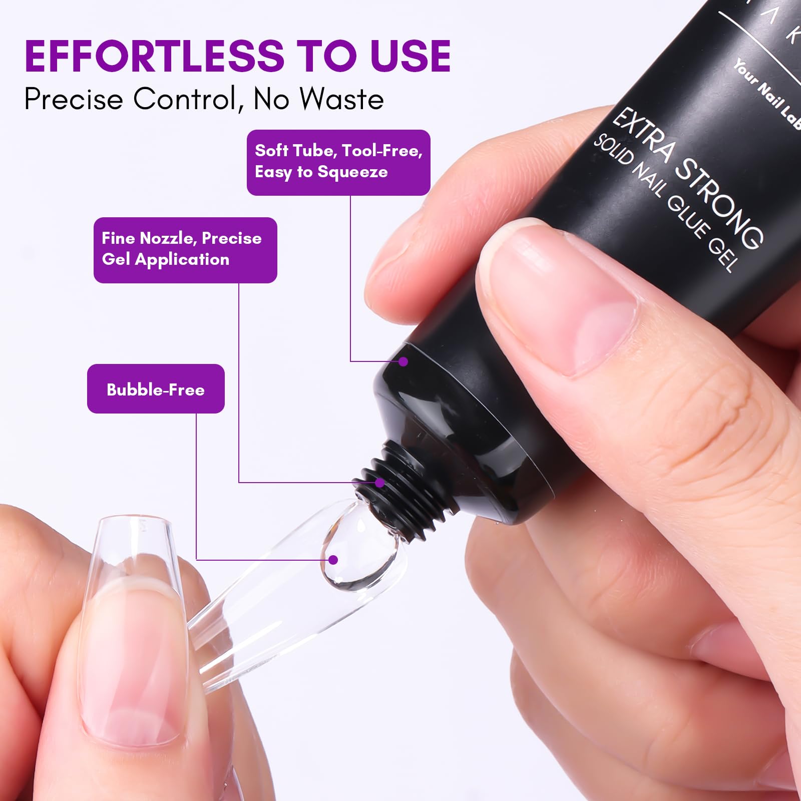 Applying press-on nails with Makartt solid glue gel under UV lamp