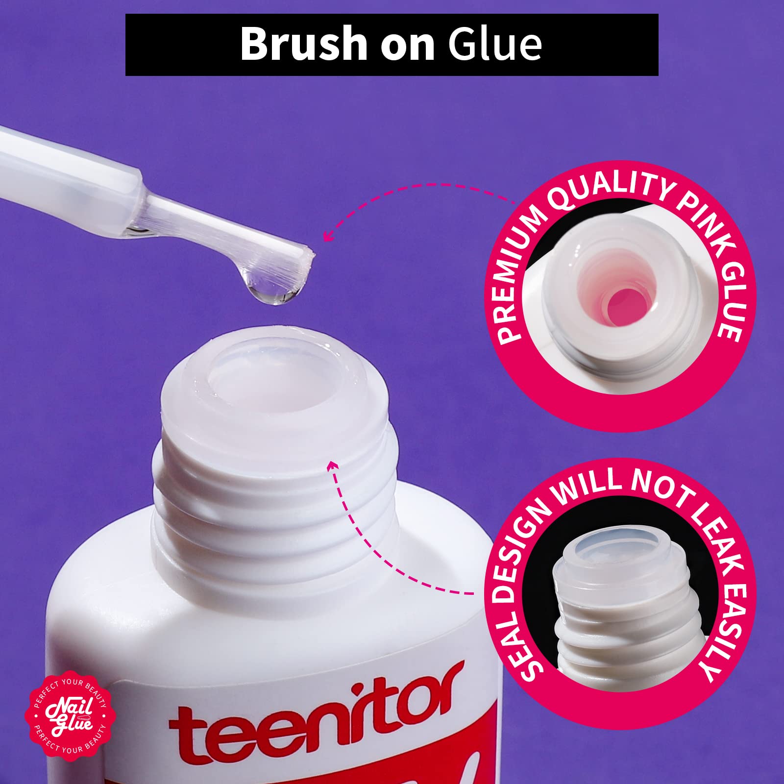 Close up of Teenitor nail glue brush applicator