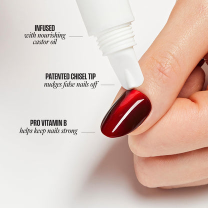 Kiss Glue Off remover gel texture and application illustration