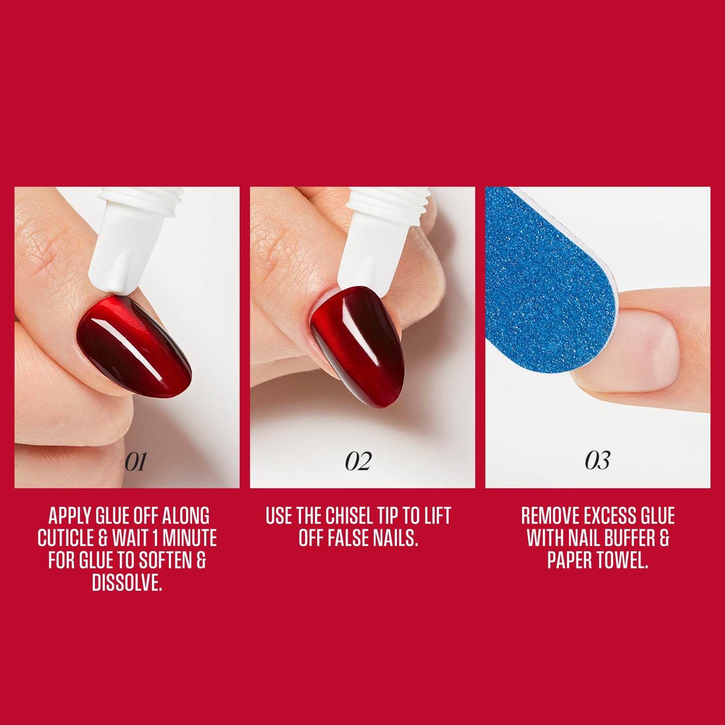 Professional nail care set featuring Kiss Glue Off for easy removal