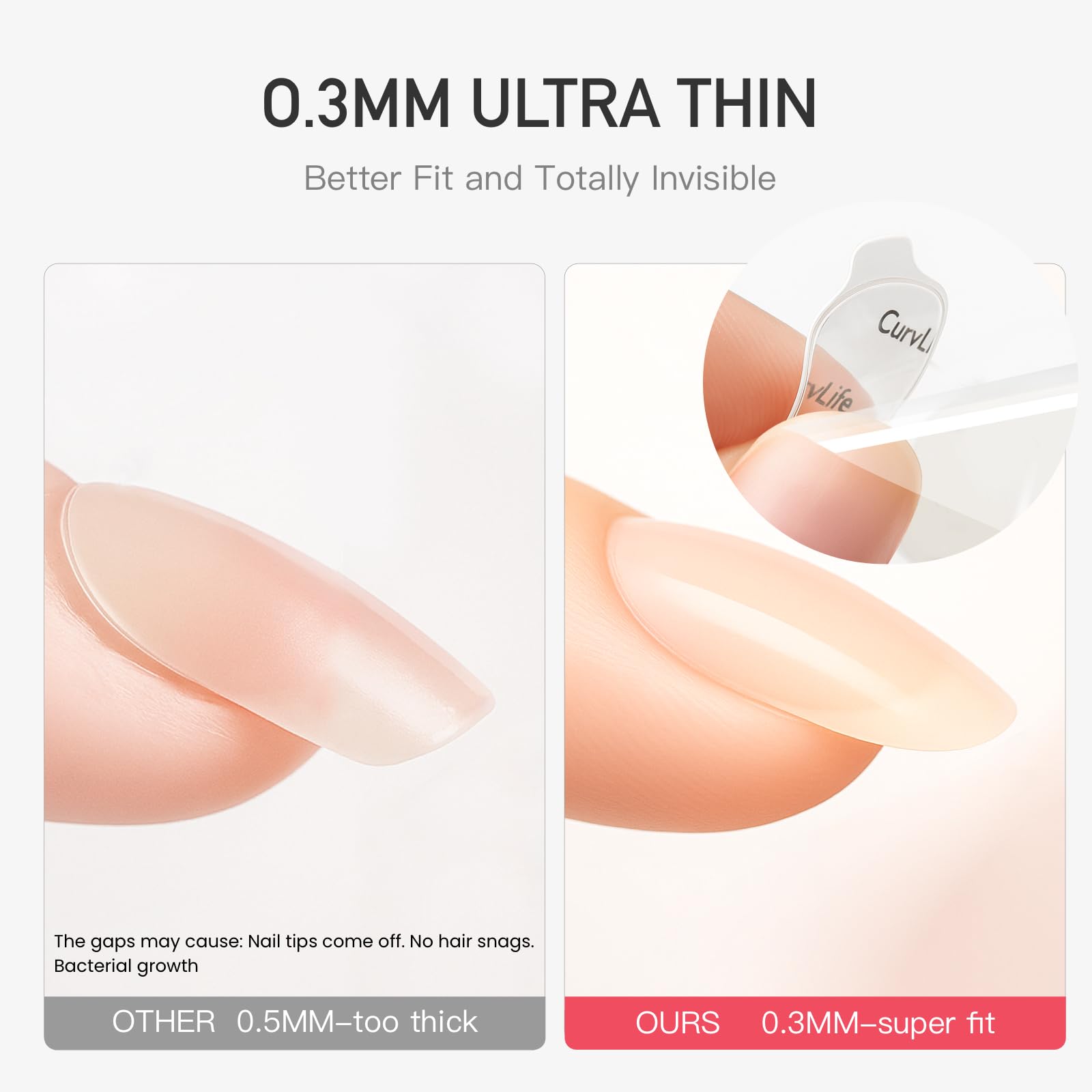 Model applying press-on nails with Curvlife adhesive tabs