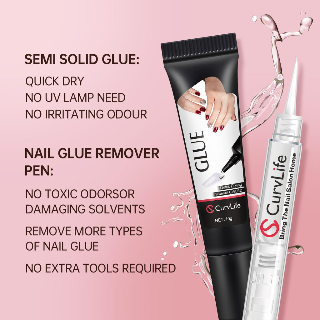 Curvlife nail glue gel tube alongside the 5 milliliter remover pen