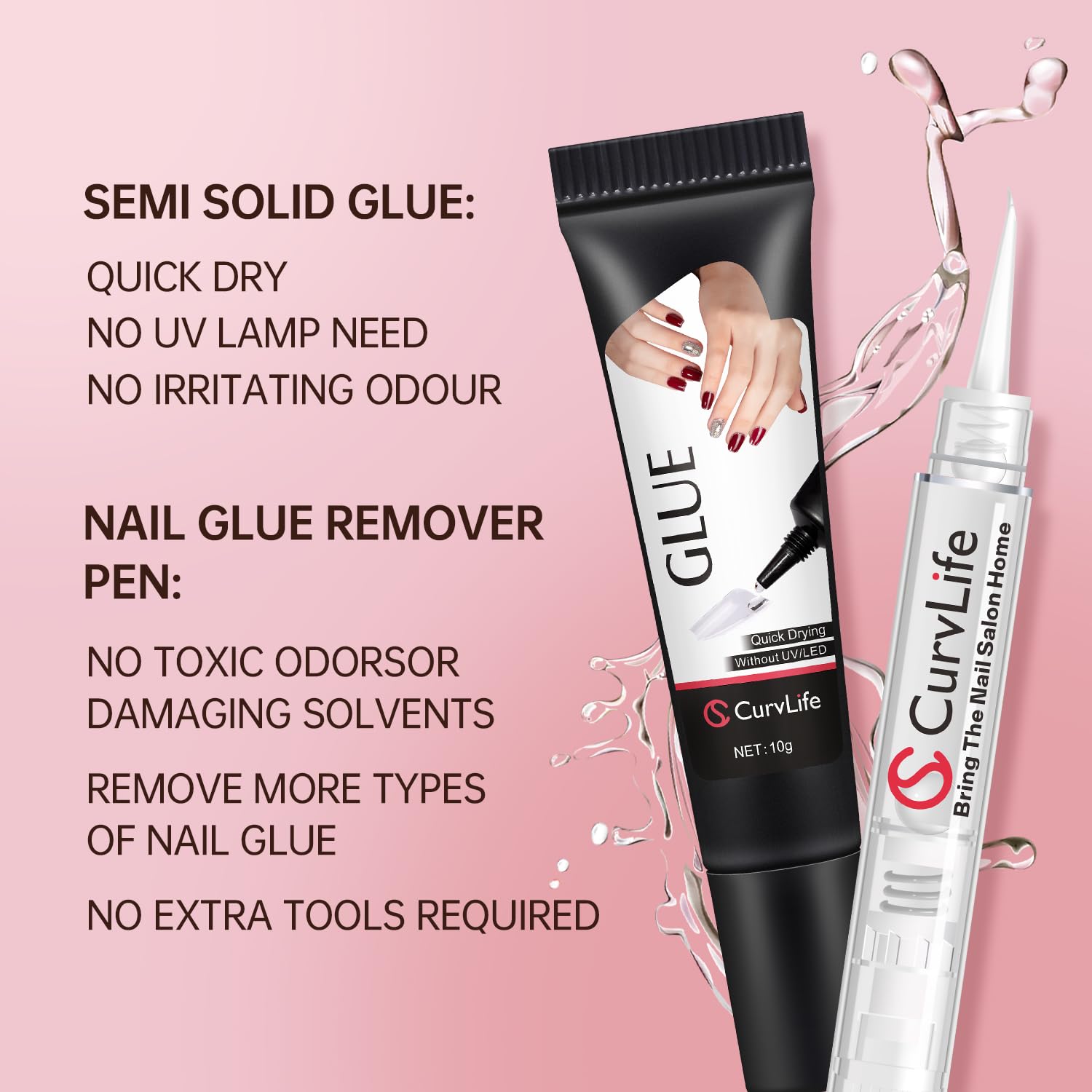 Curvlife nail glue kit with 5 milliliter remover pen