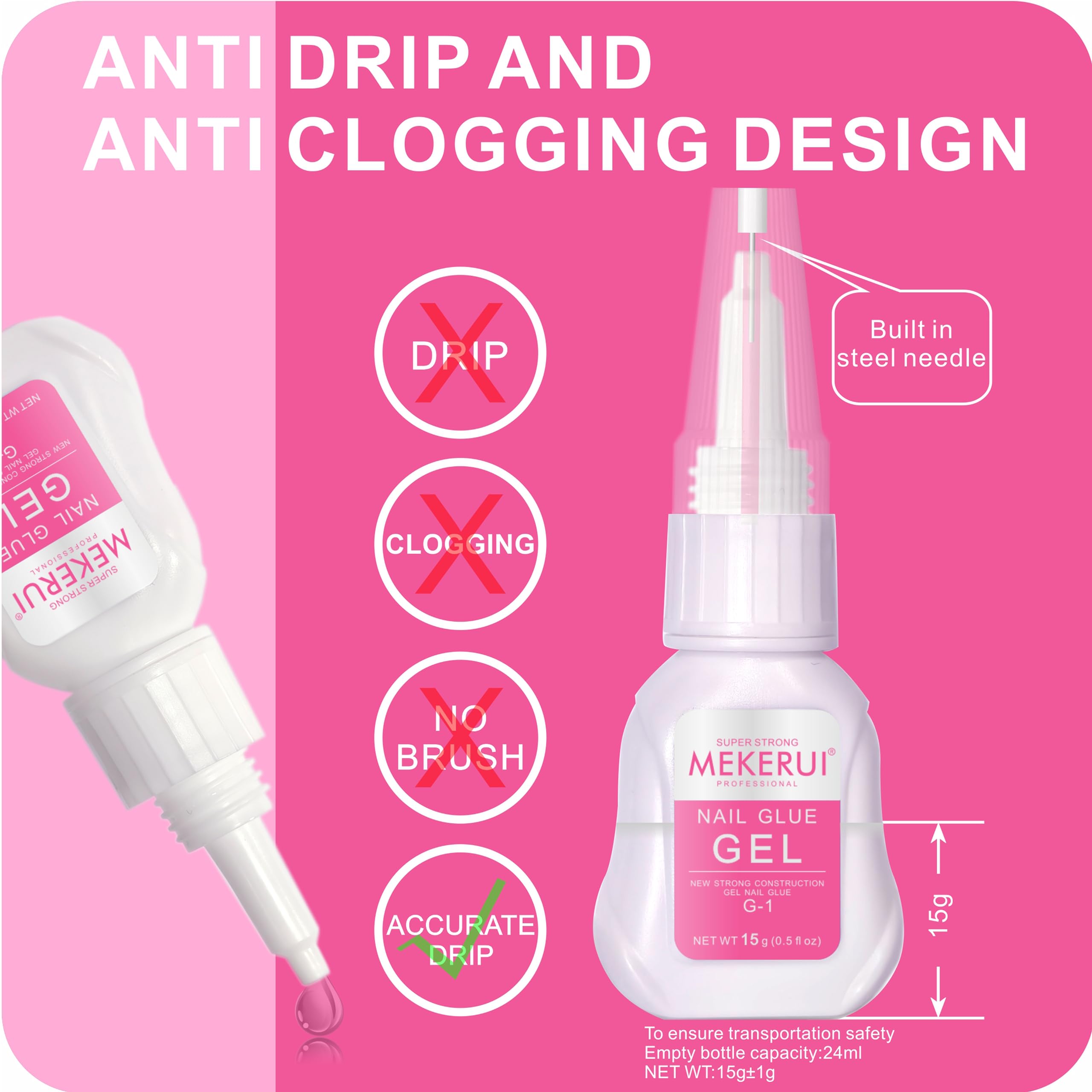 Professional nail glue gel for acrylic tips and repair