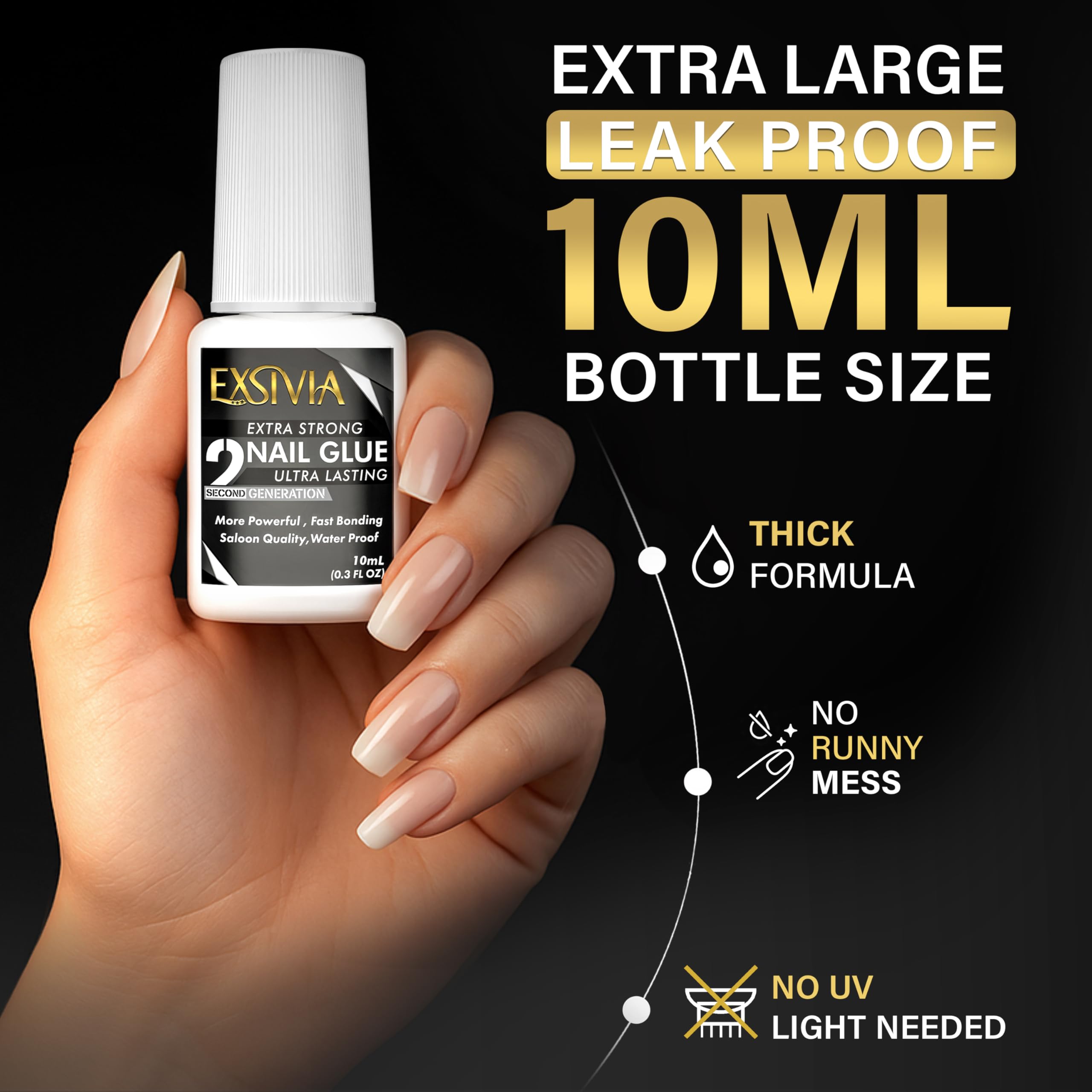 Exsivia 10ml brush on nail adhesive bottle