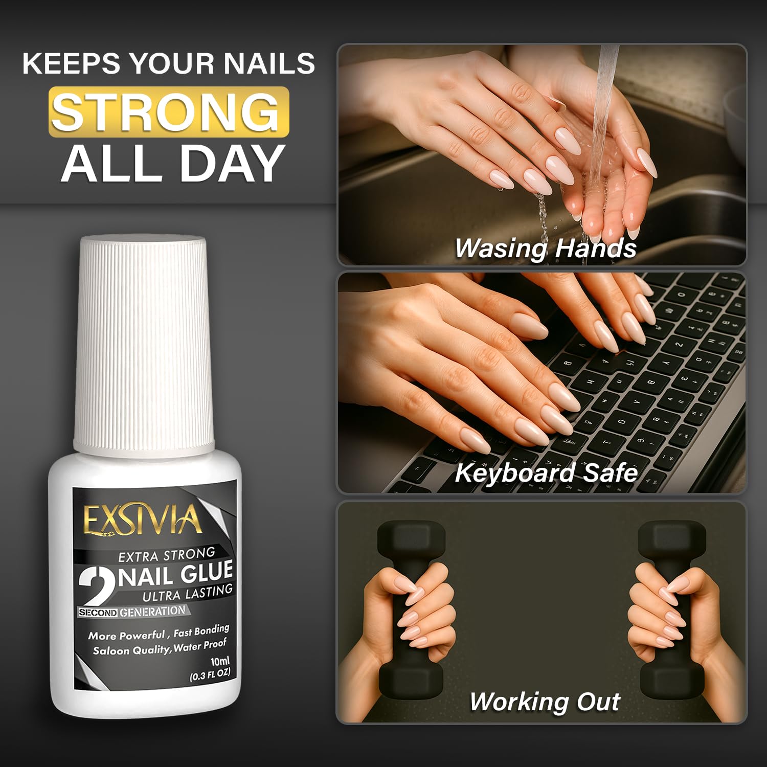 Clear drying super strong nail adhesive for nail tips