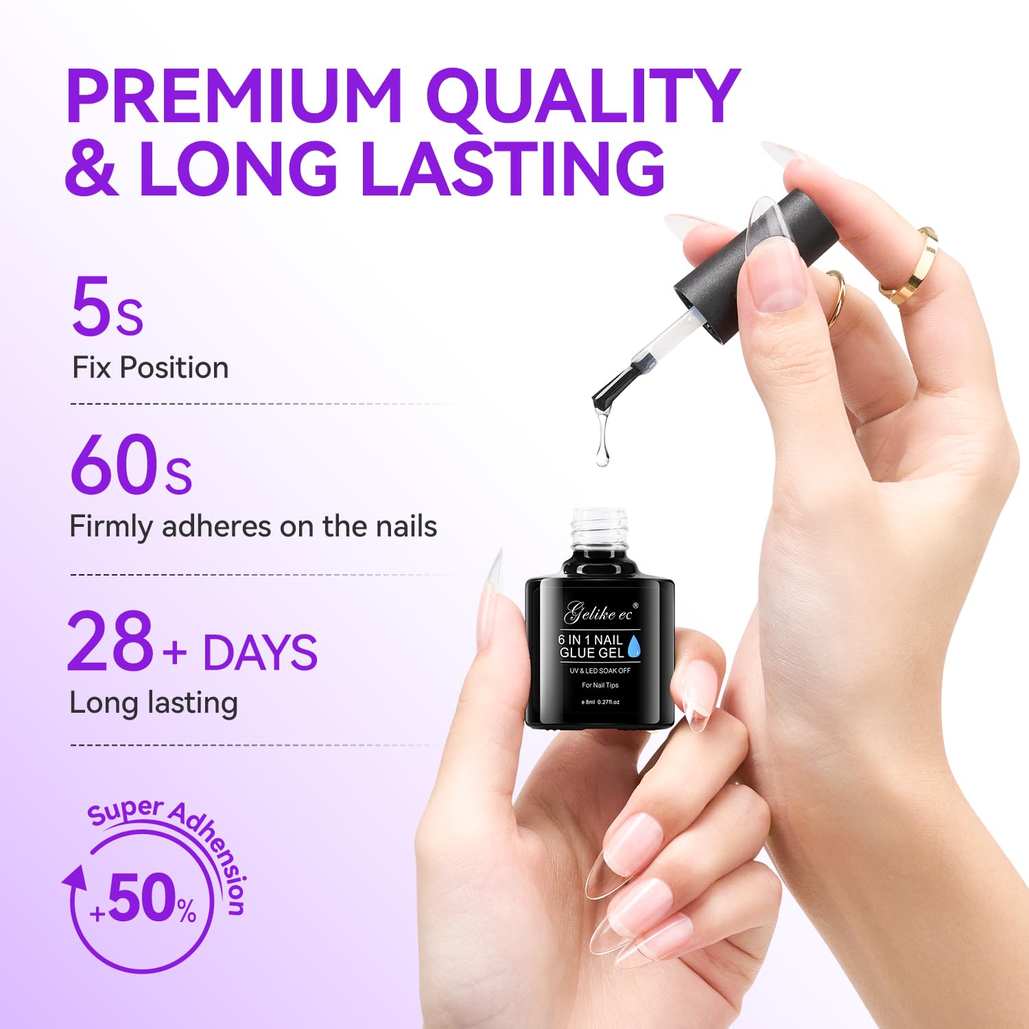 Gelike EC nail glue applied to artificial nail tips