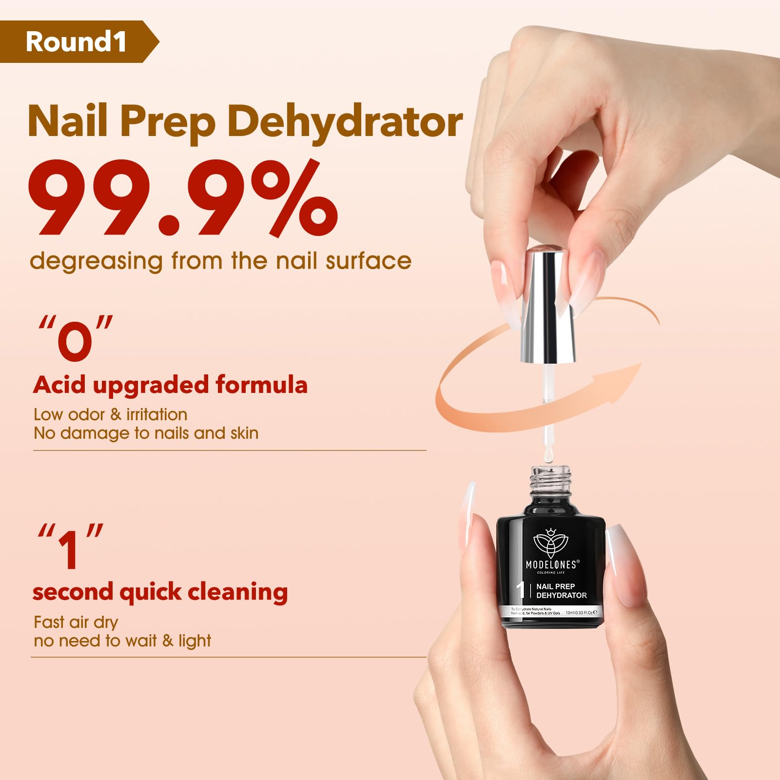 Application of Modelones prep dehydrator on natural nails