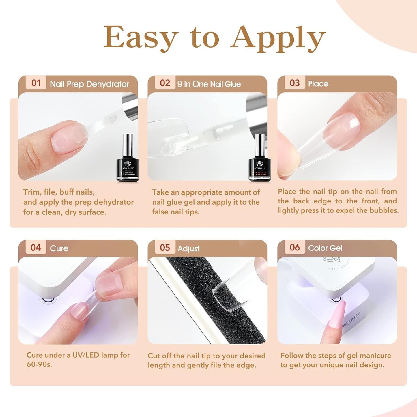 Modelones nail kit showing UV lamp curing process