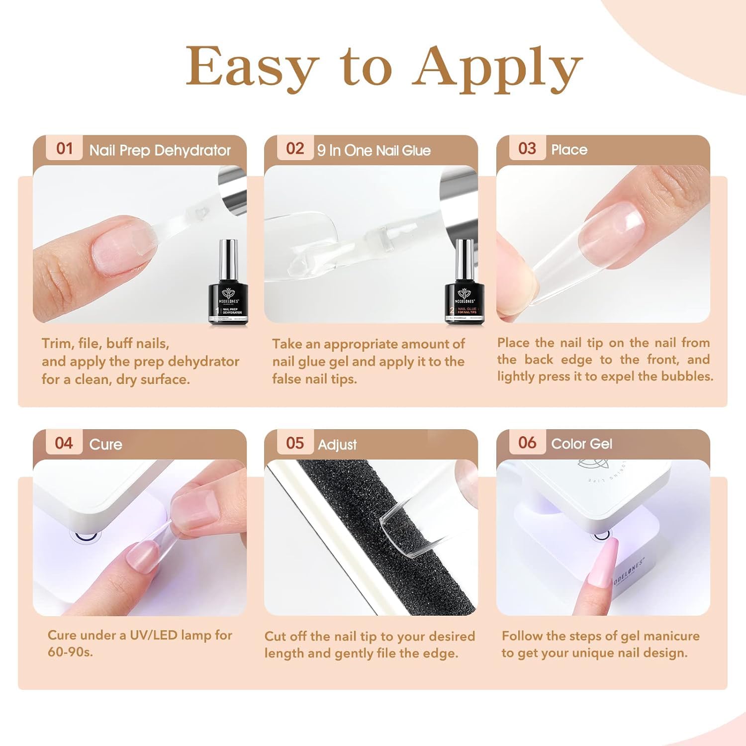 Modelones nail kit showing UV lamp curing process