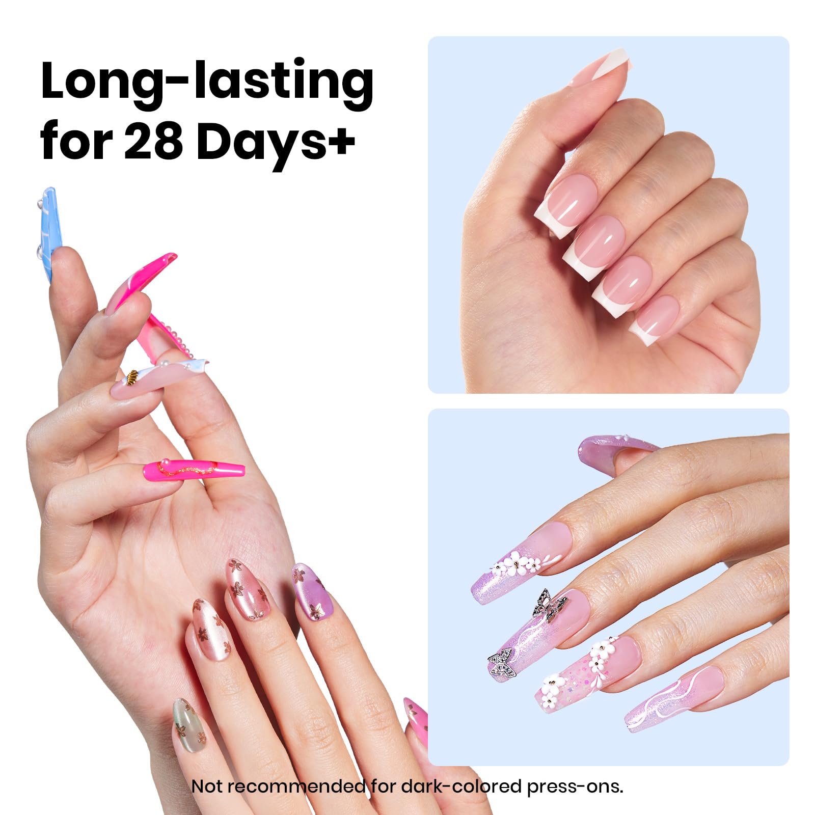 Hands-free gel glue curing under LED lamp