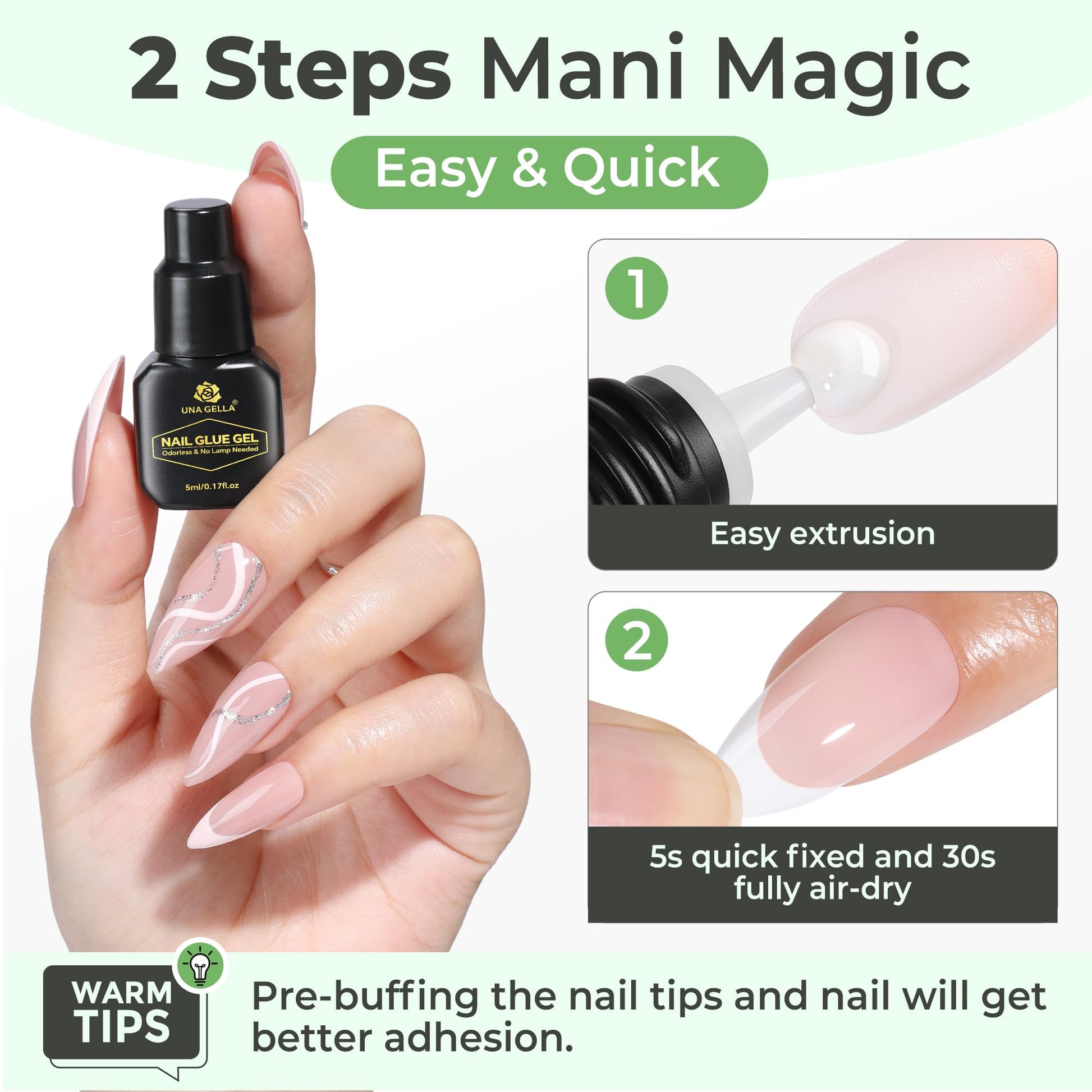 Close up of Una Gella nail adhesive bottle