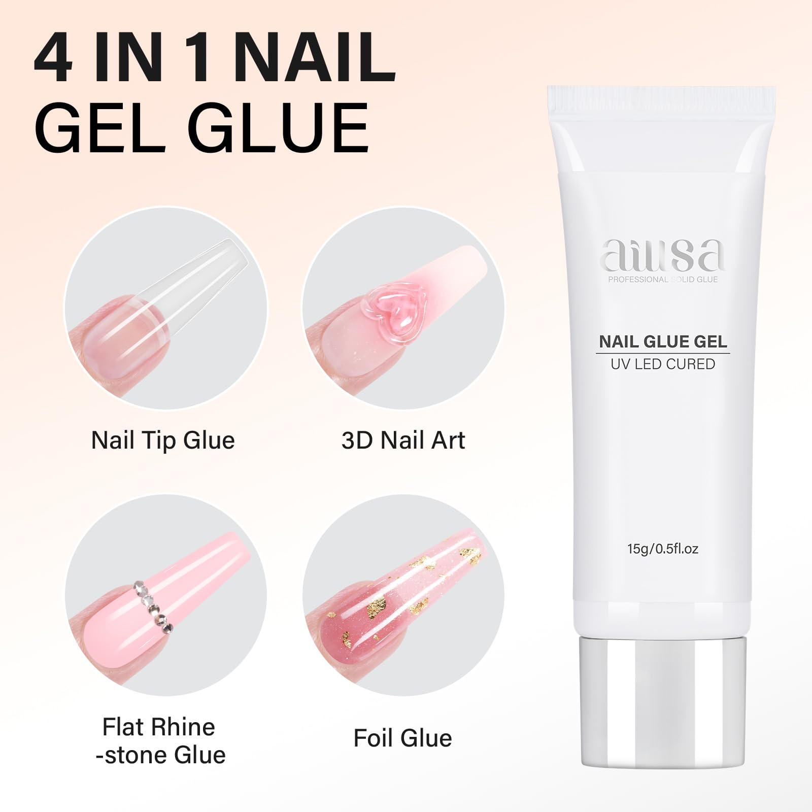 Applying Aillsa solid gel glue to nail tip