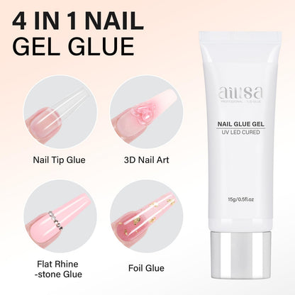 Applying Aillsa solid gel glue to nail tip
