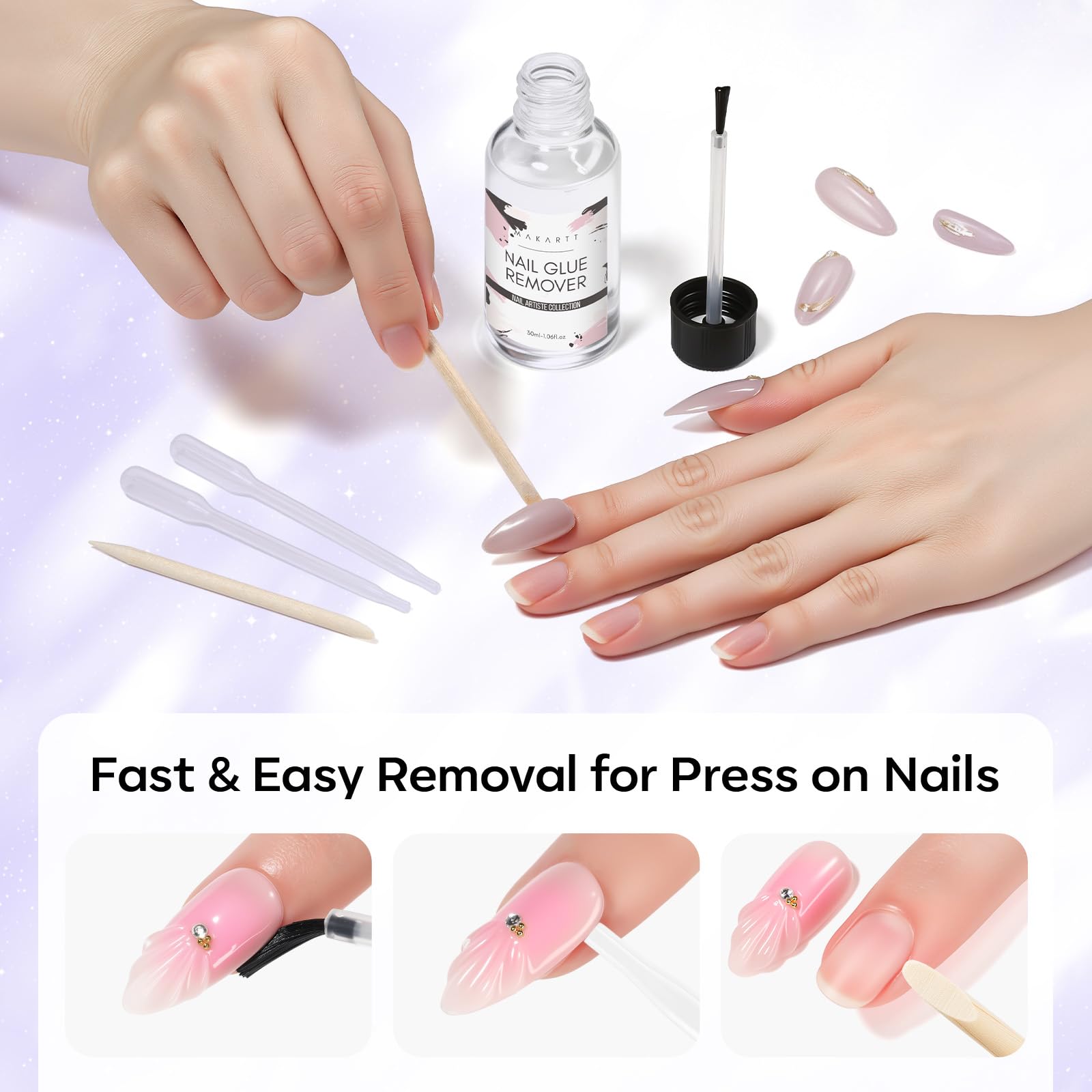 Makartt nail glue remover applying to press on nails