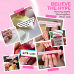 Close up of Luxxi 0.24 fluid ounce nail glue label details