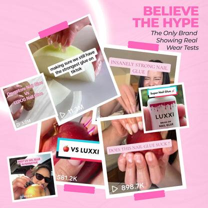 Close up of Luxxi nail glue label and volume details